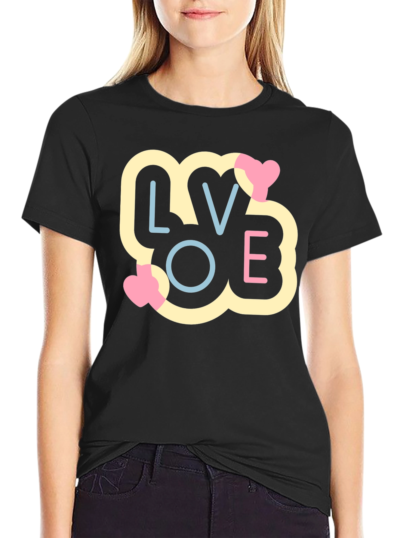 Camiseta Negra LOVE Estilo Pop Art