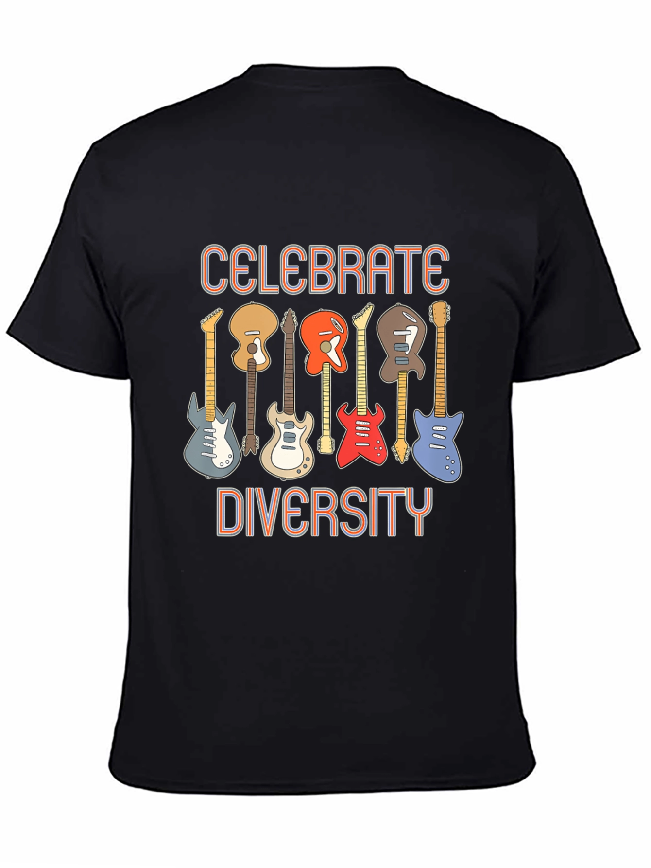 Camiseta Negra Celebrar la Diversidad con Guitarras