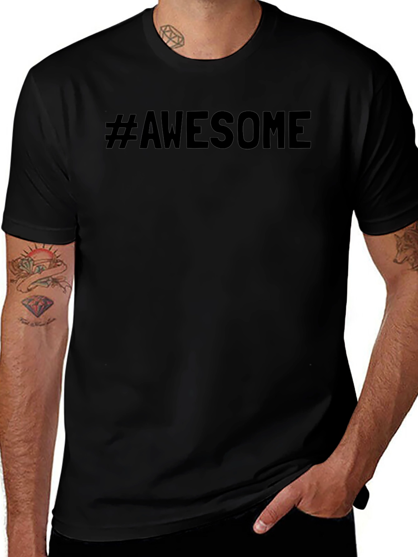 Camiseta Negra #Awesome Casual para Hombre