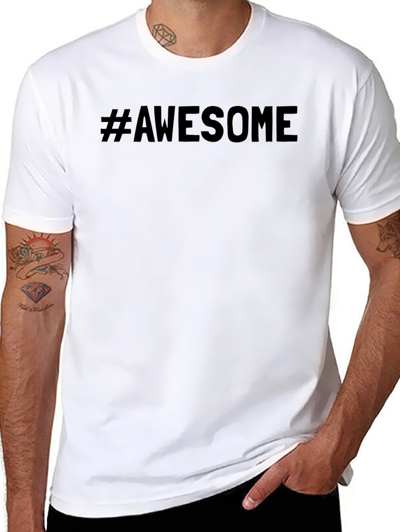 Camiseta Negra #Awesome Casual para Hombre
