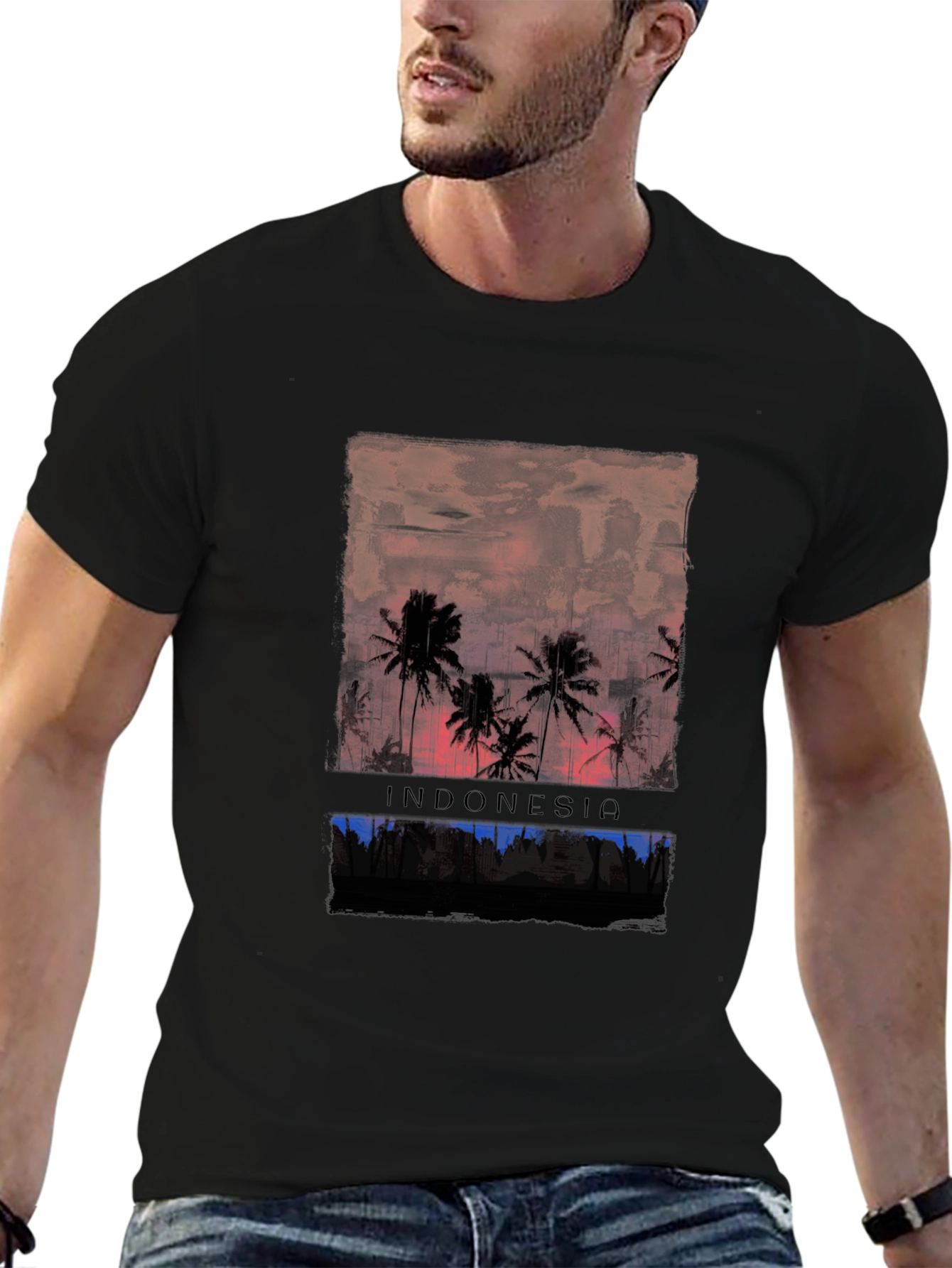 Camiseta Hombre Negra Indonesia - Estilo Verano