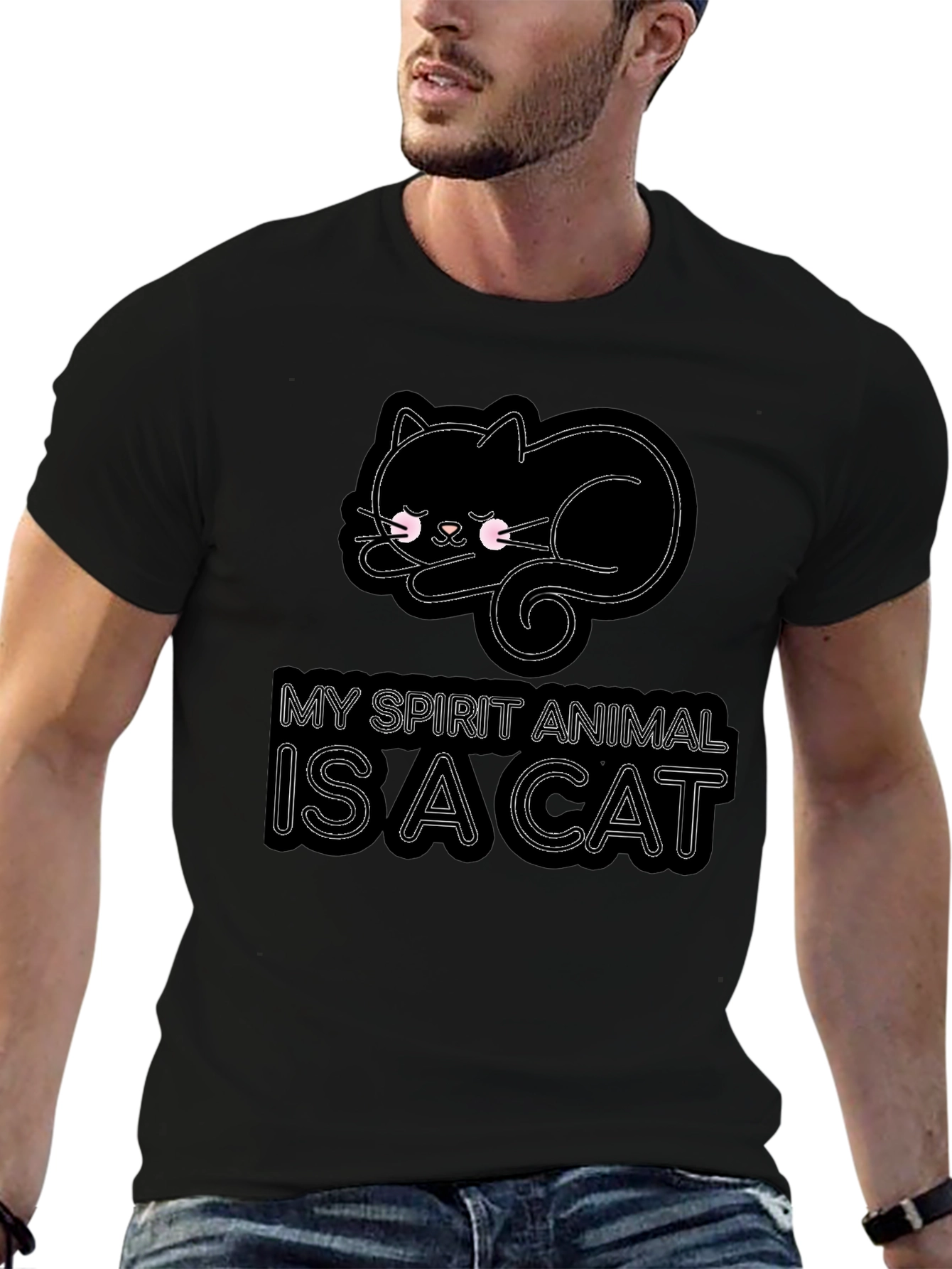 Camiseta Negra Mi Animal Espiritual es un Gato