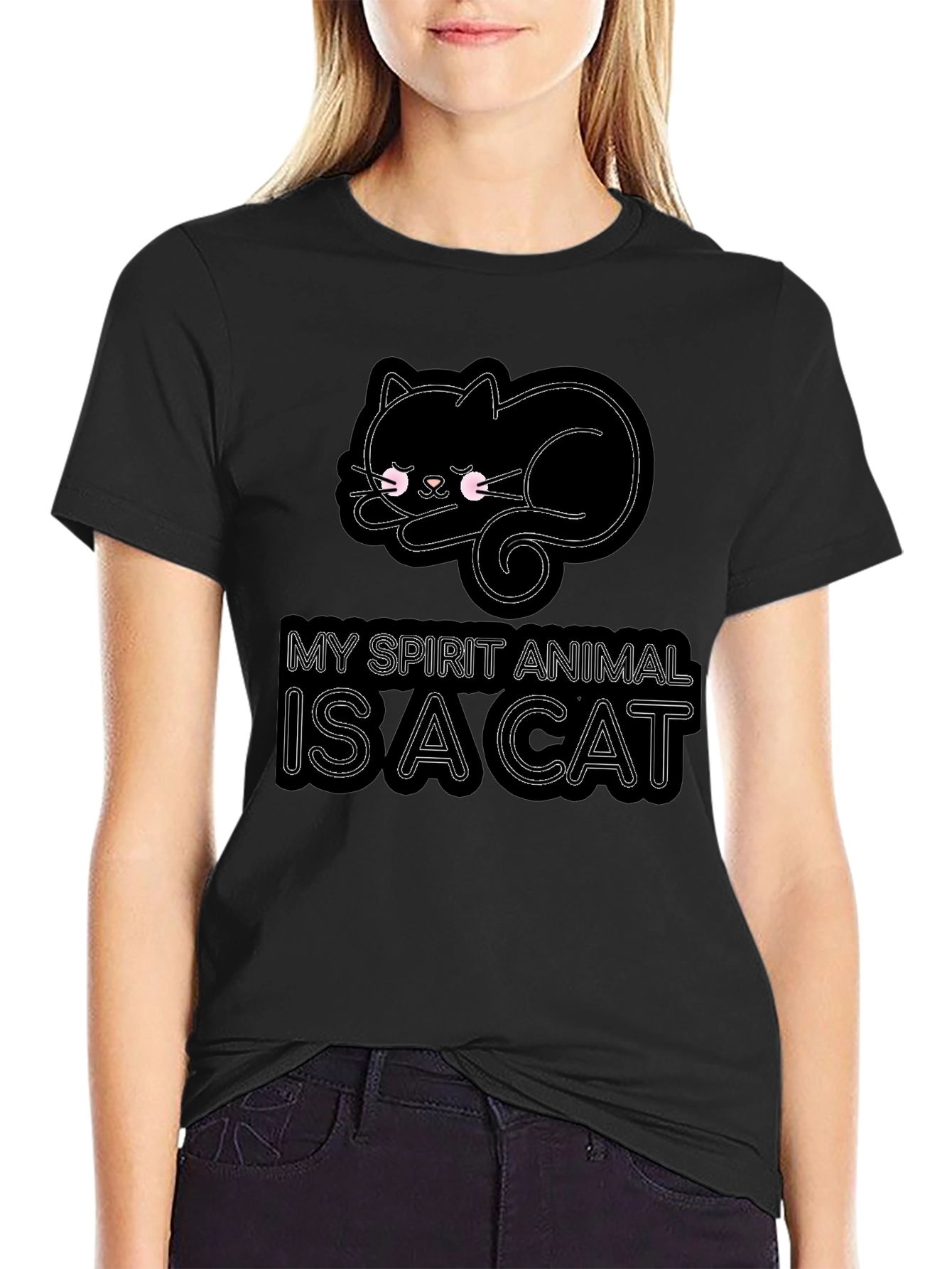 Camiseta Negra Mi Animal Espiritual es un Gato