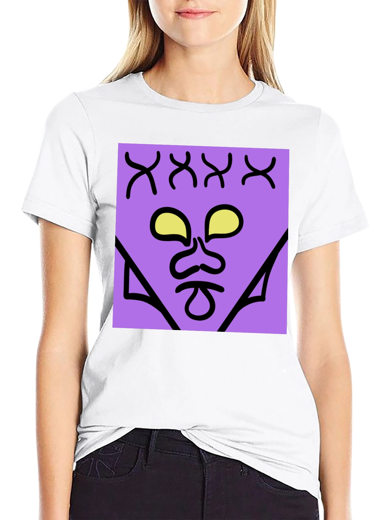 Camiseta Negra con Diseño Abstracto Morado