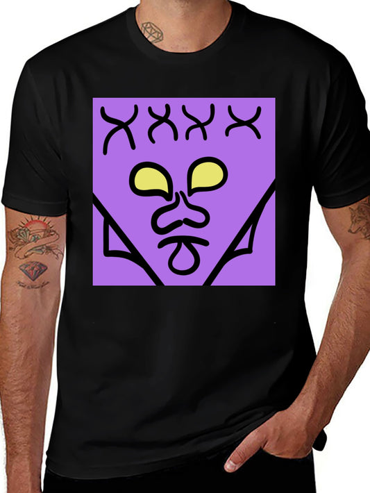 Camiseta Negra con Diseño Abstracto Morado