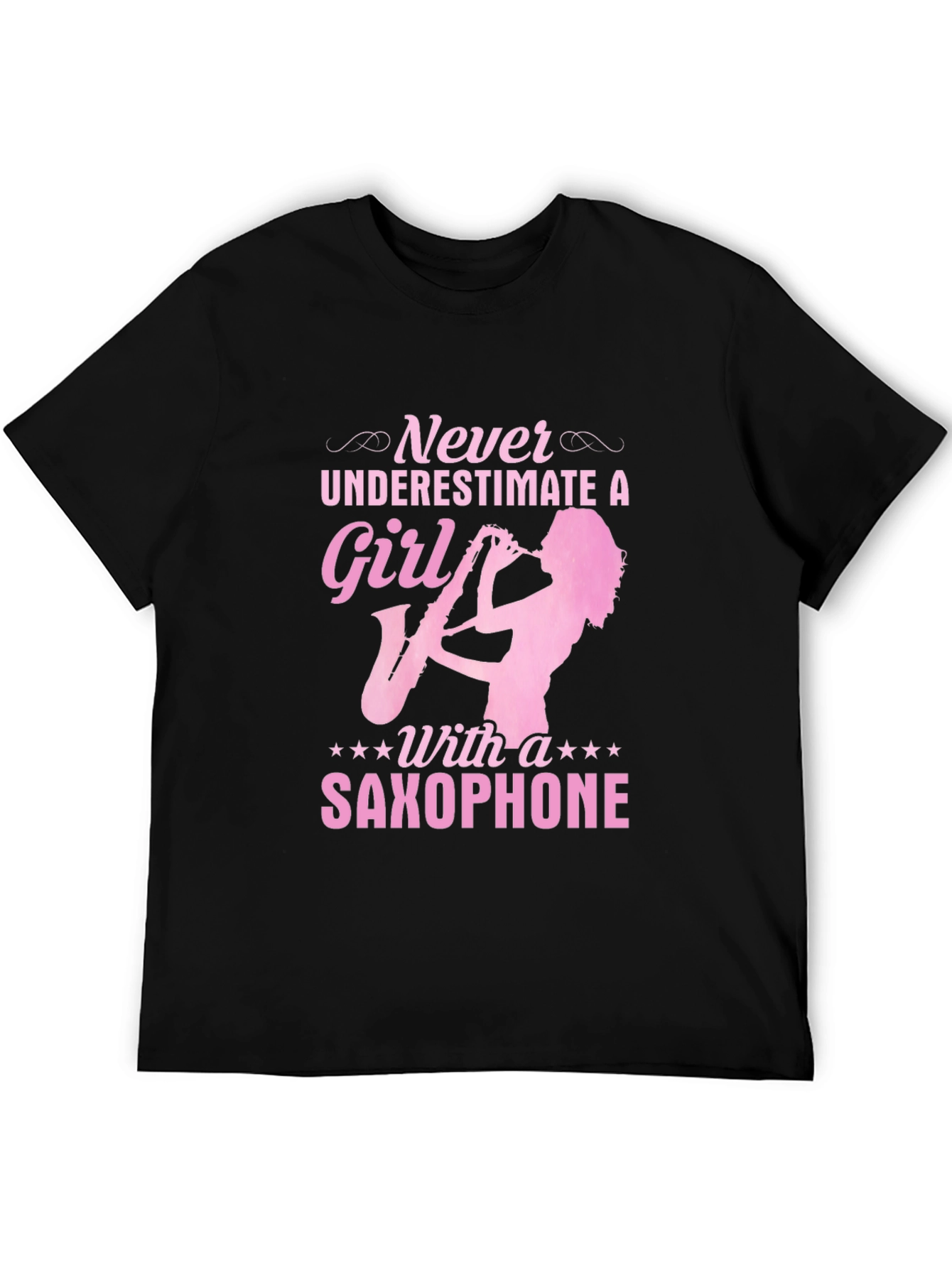 Camiseta Negra: Nunca Subestimes a una Chica con Saxofón