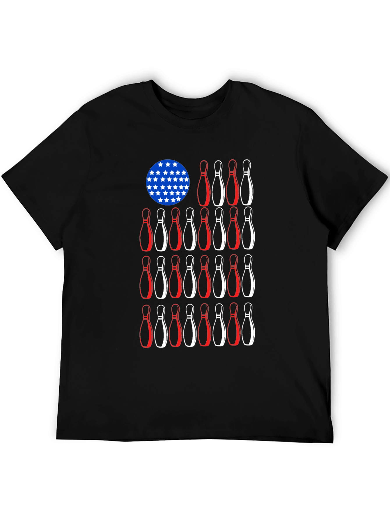 Camiseta Negra Bolos Estilo Bandera Americana