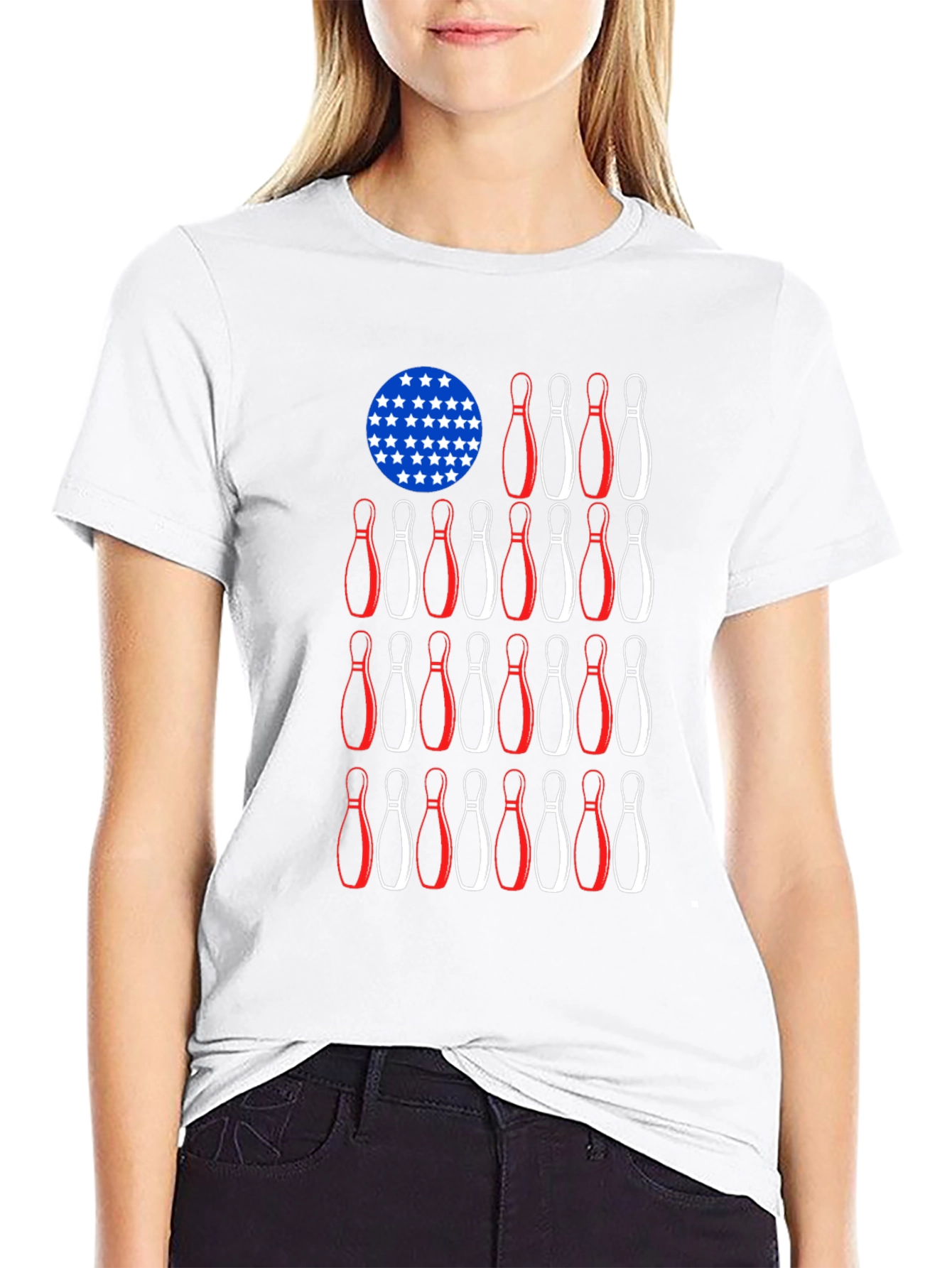 Camiseta Negra Bolos Estilo Bandera Americana