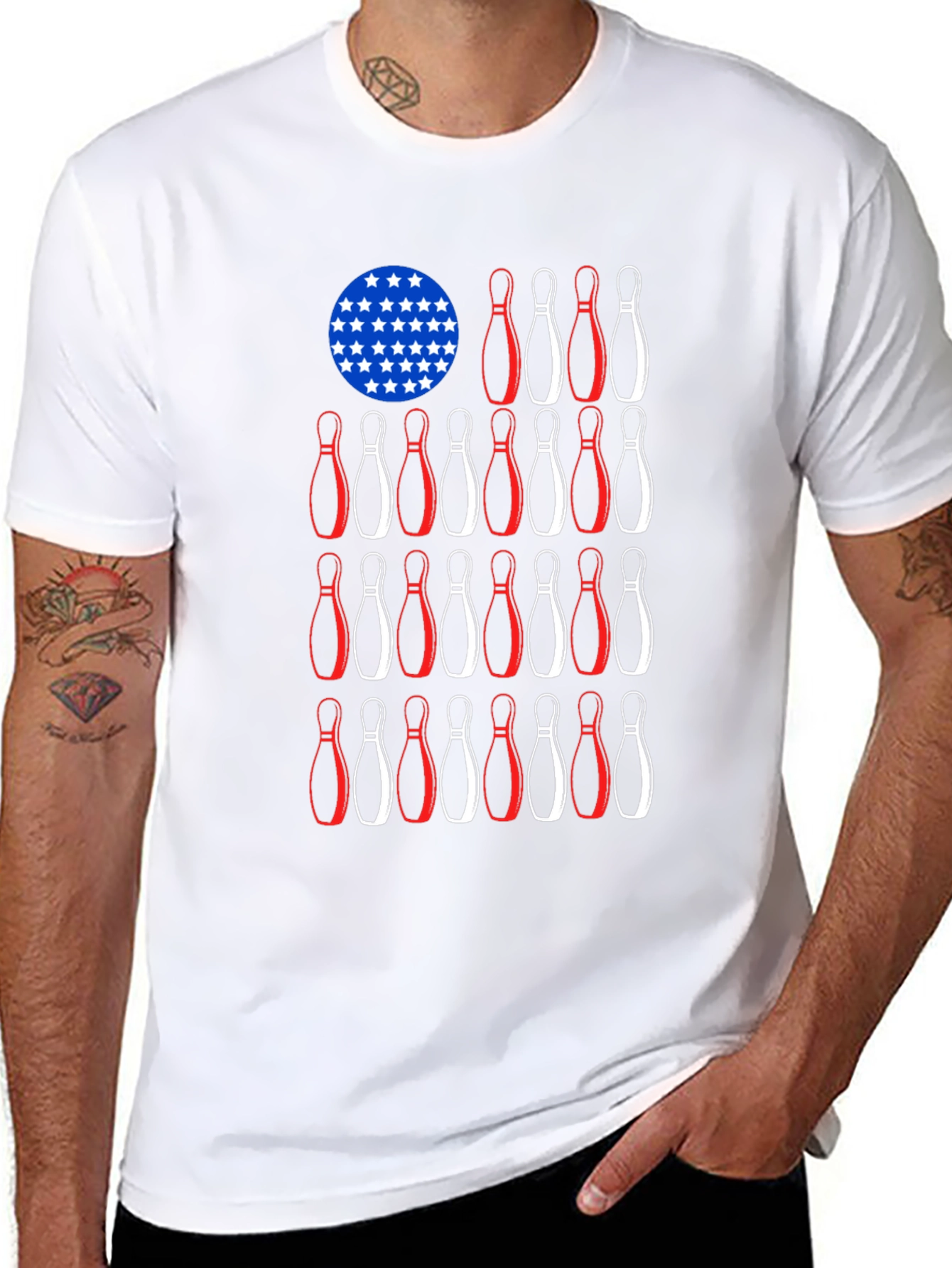 Camiseta Negra Bolos Estilo Bandera Americana