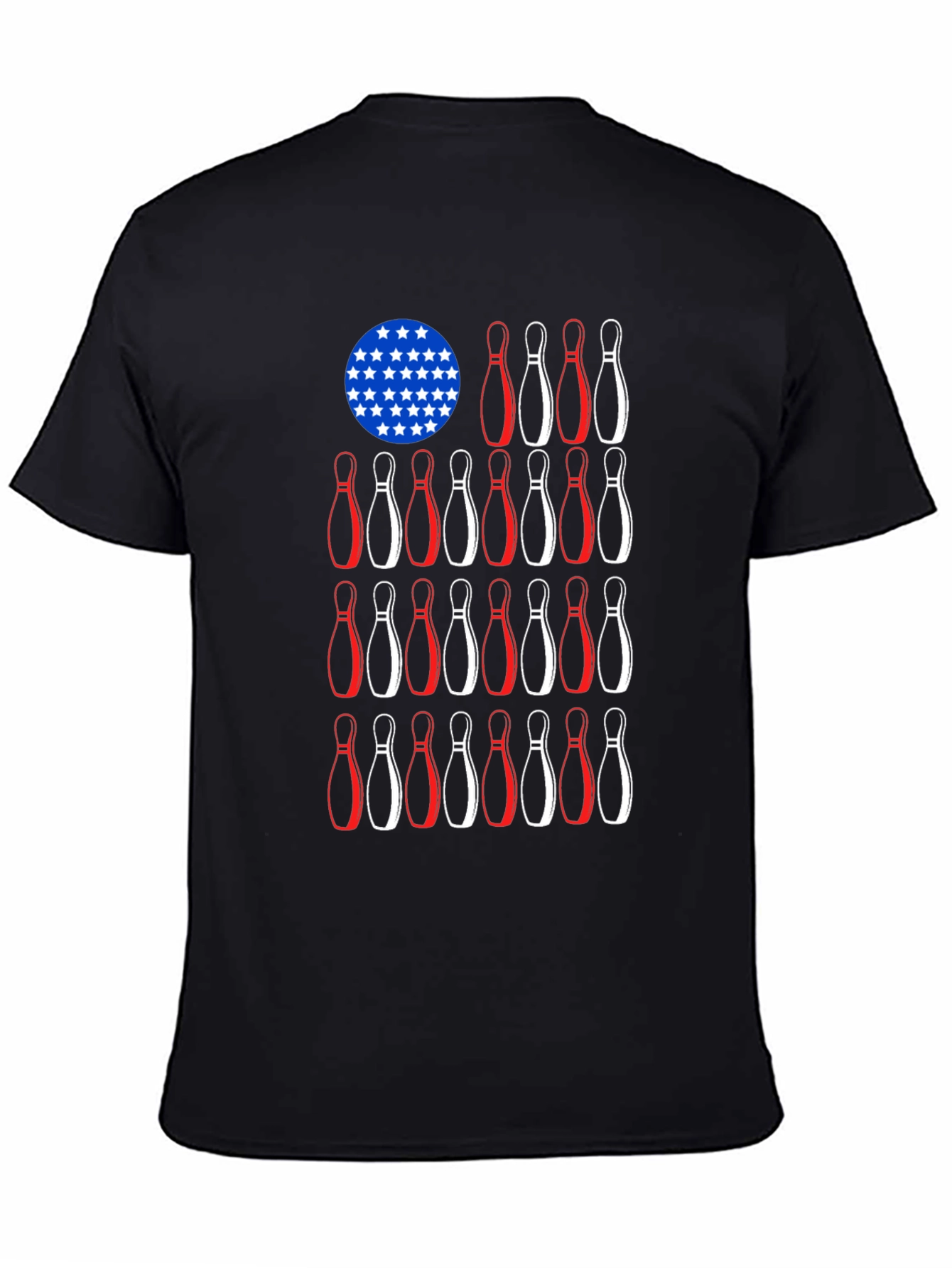 Camiseta Negra Bolos Estilo Bandera Americana