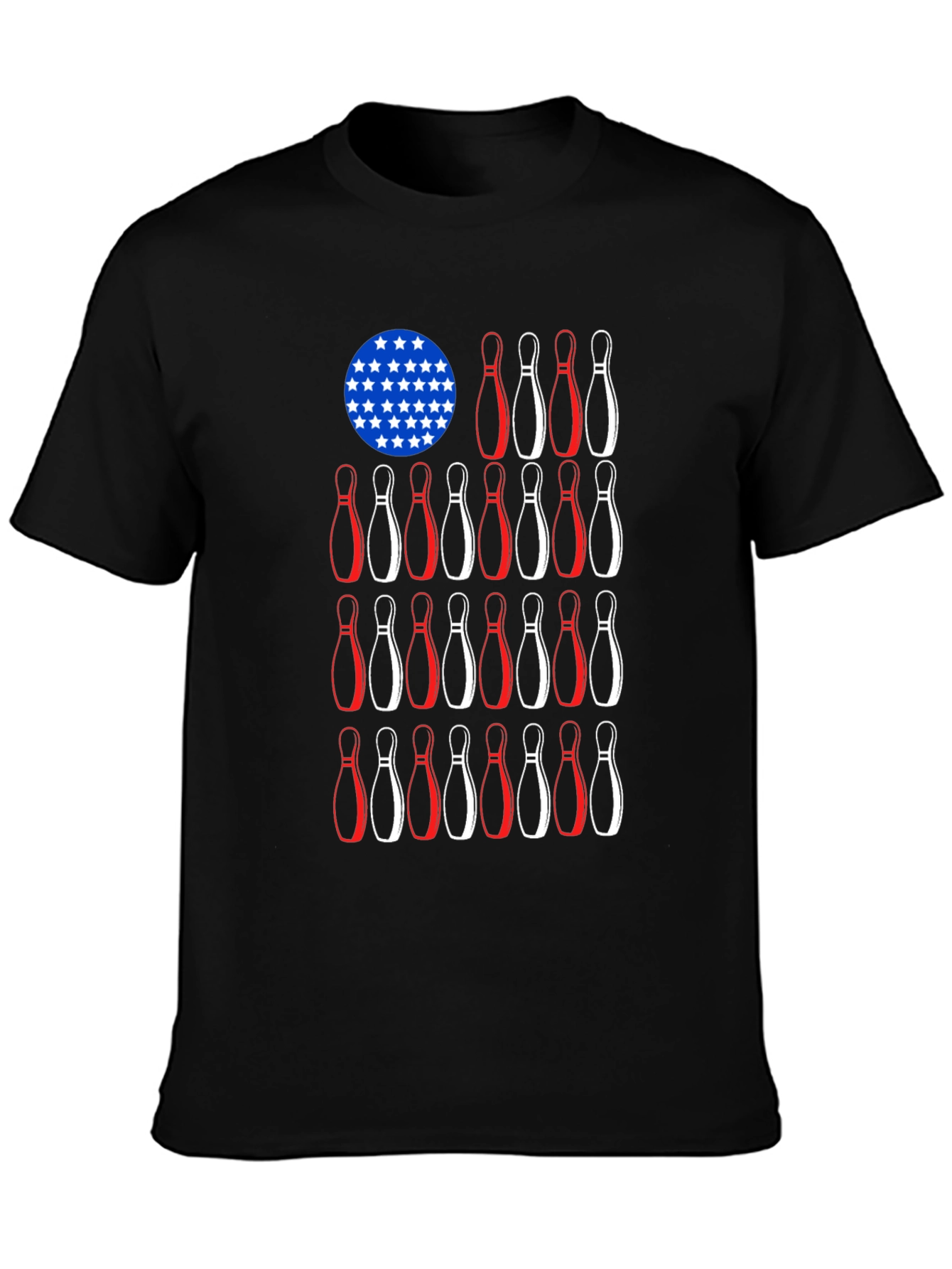 Camiseta Negra Bolos Estilo Bandera Americana