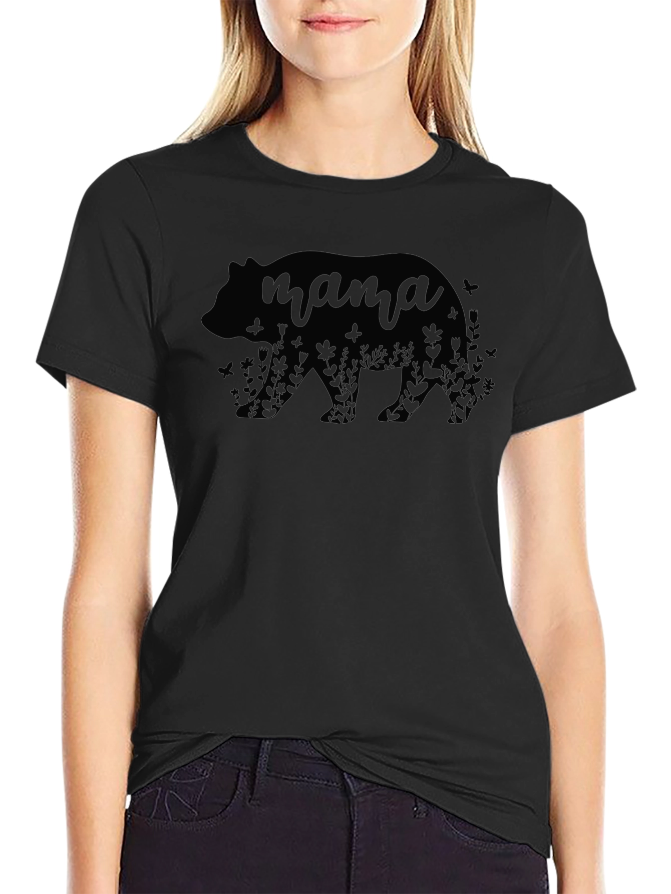 Camiseta Oso Mama Floral Negra