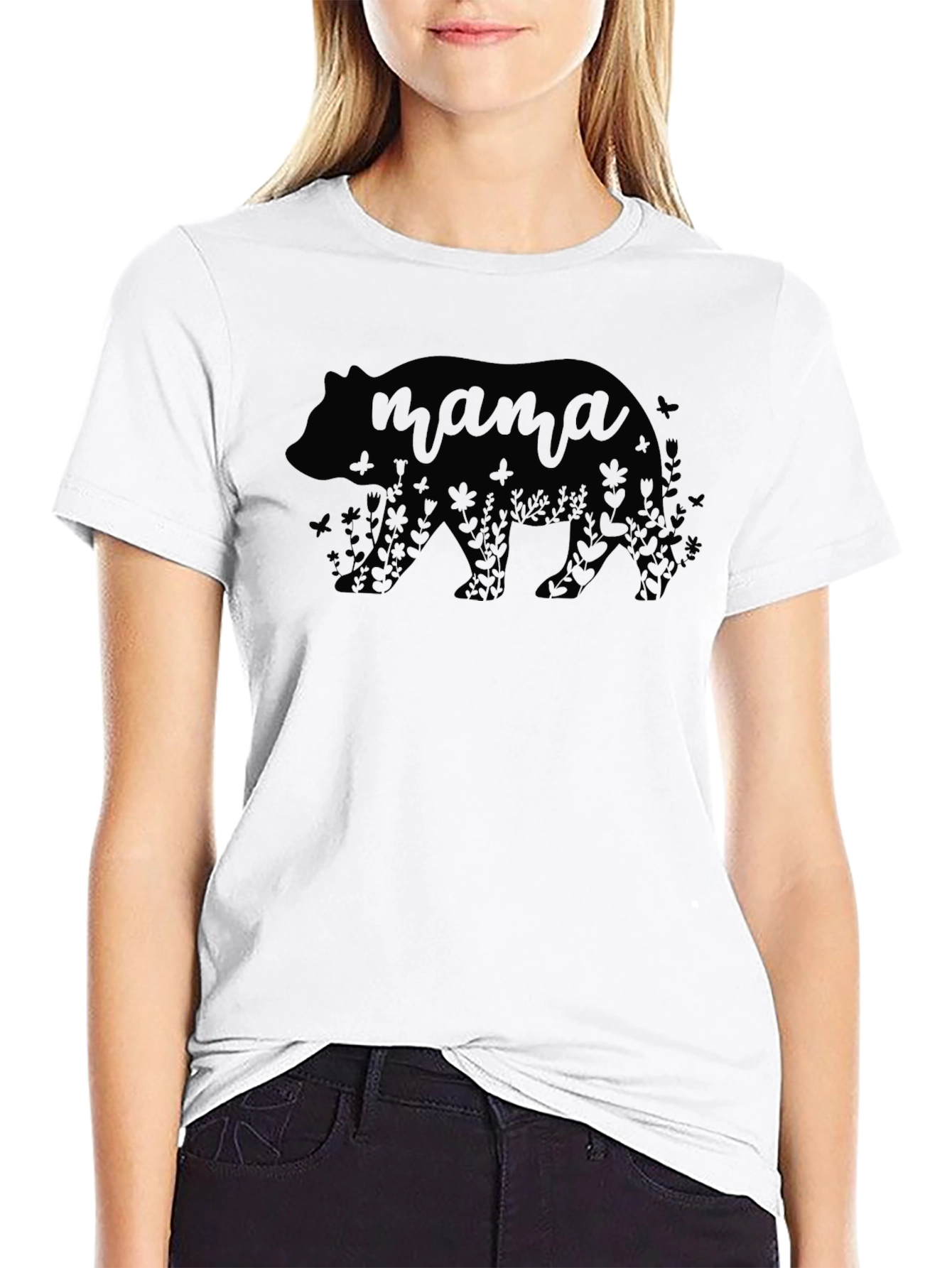 Camiseta Oso Mama Floral Negra