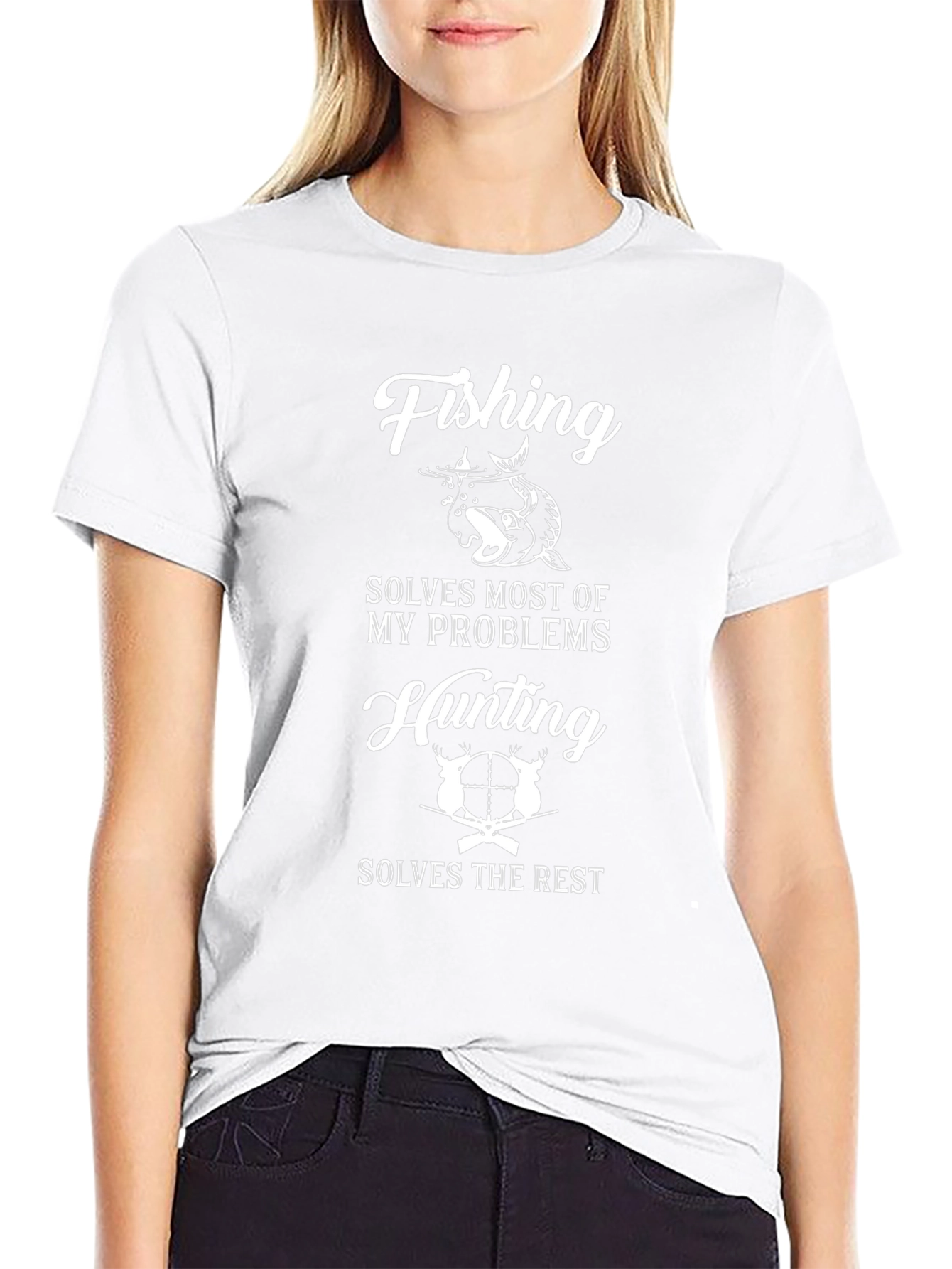 Camiseta Negra: Pesca y Caza Solución a Todo