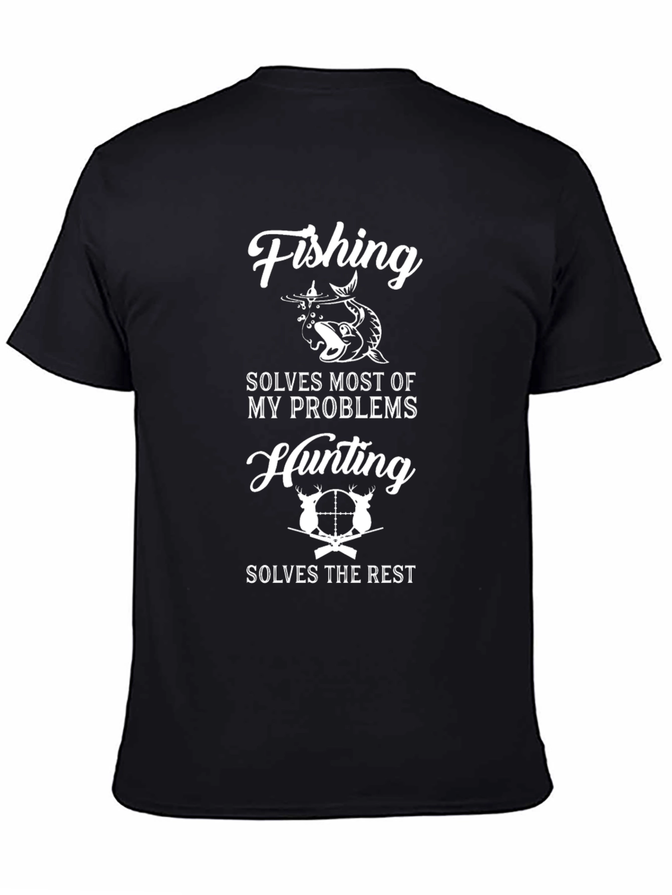 Camiseta Negra: Pesca y Caza Solución a Todo