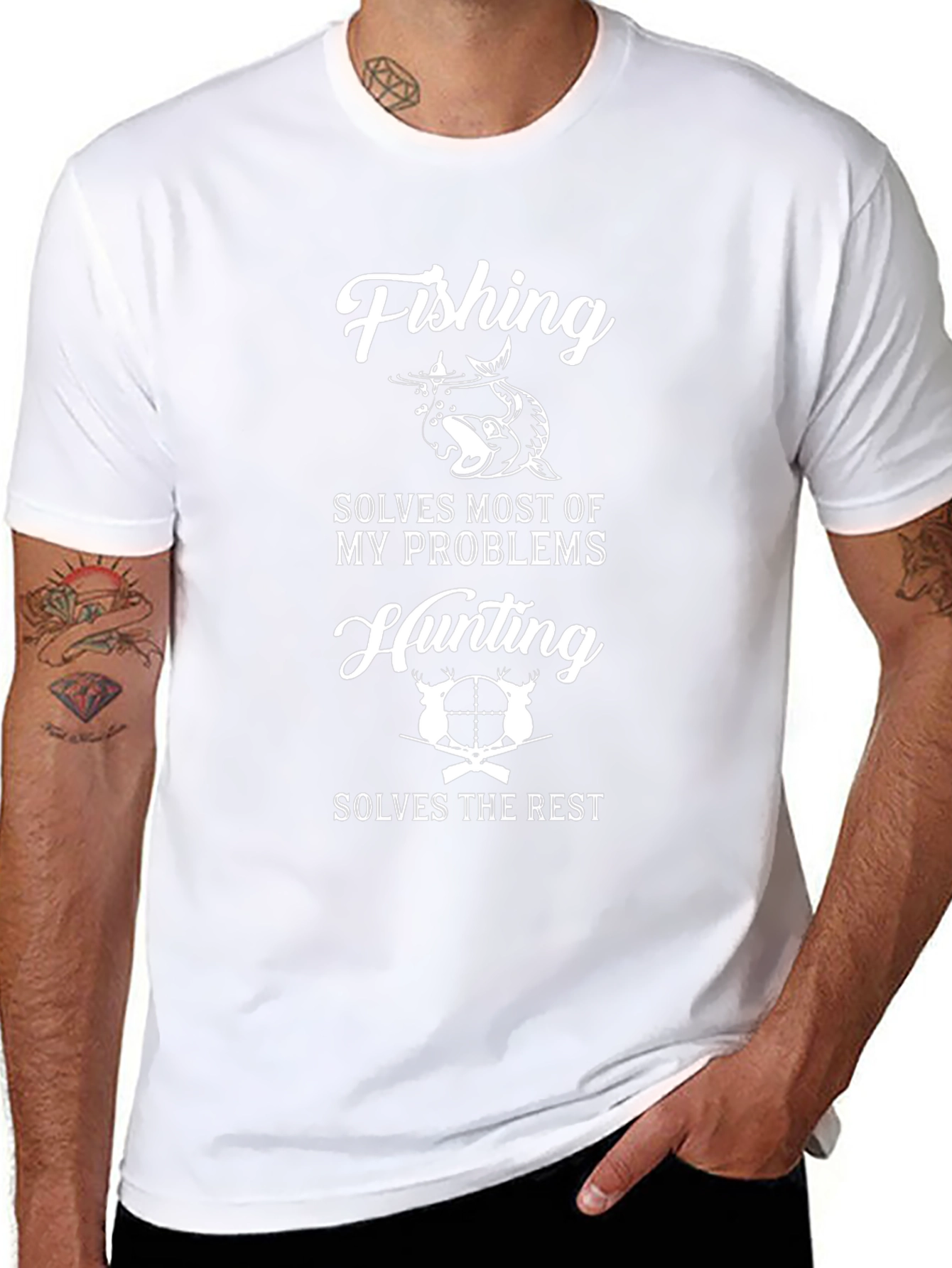 Camiseta Negra: Pesca y Caza Solución a Todo
