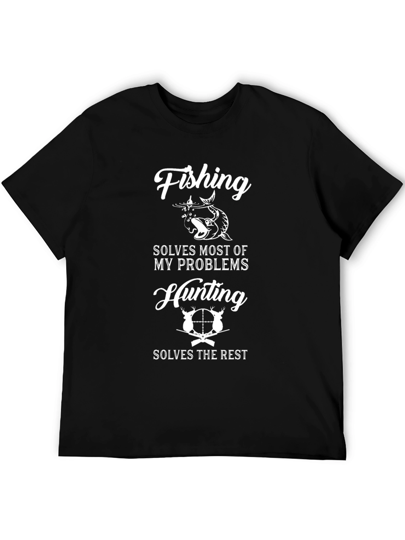 Camiseta Negra: Pesca y Caza Solución a Todo