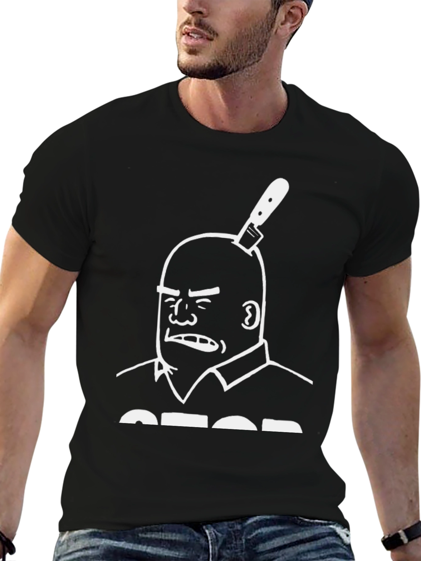 Camiseta Negra Estampada Cabeza Cuchillo