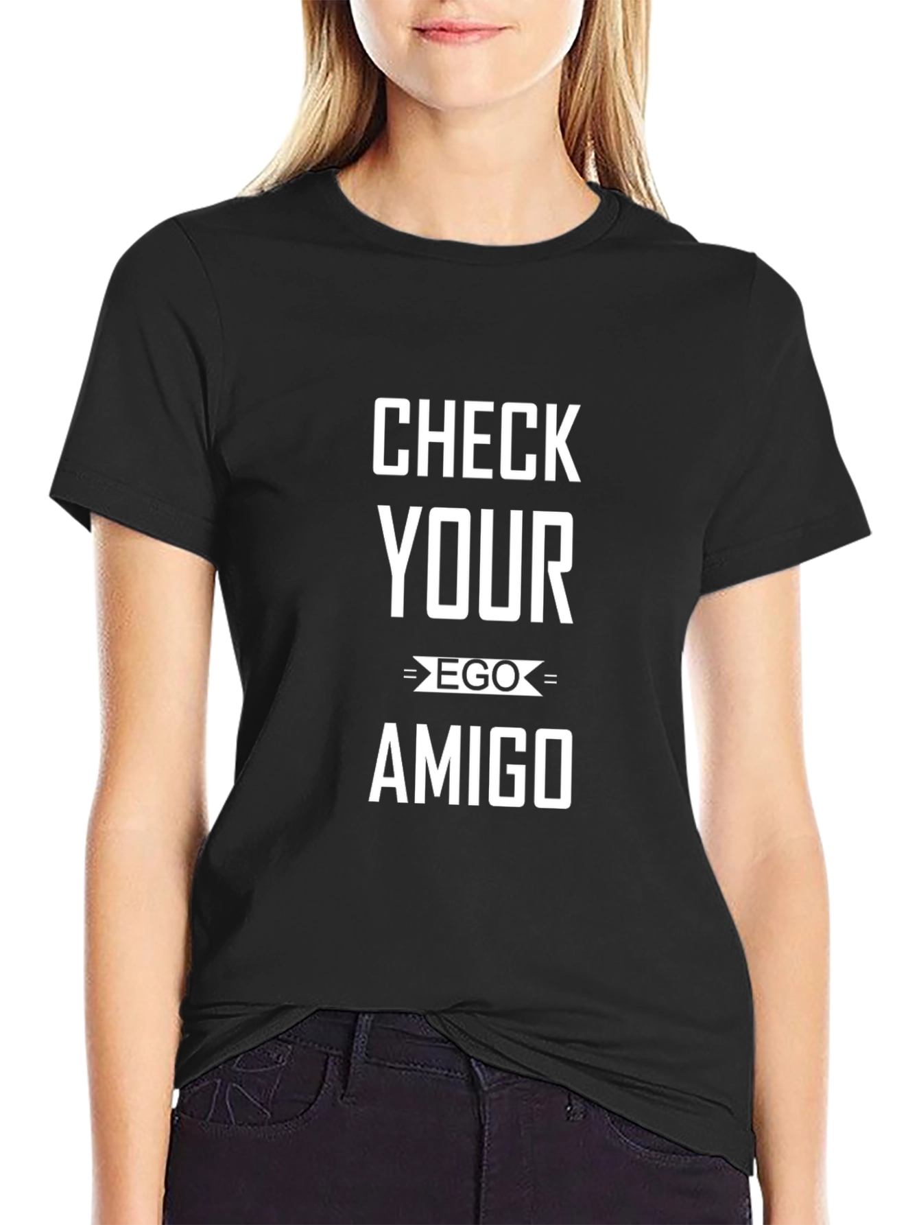 Camiseta Negra Check Your Ego Amigo