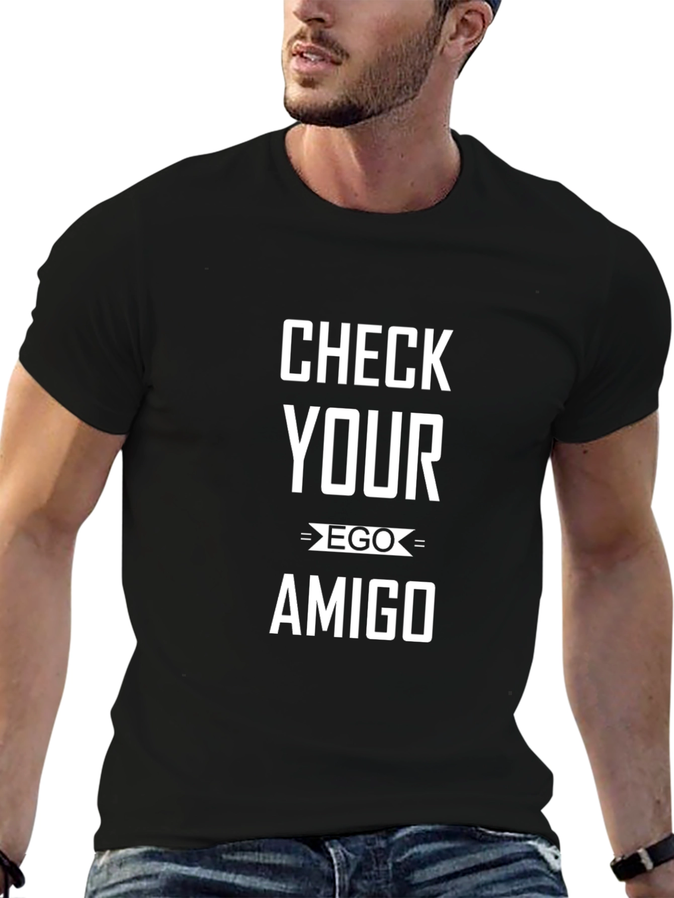 Camiseta Negra Check Your Ego Amigo