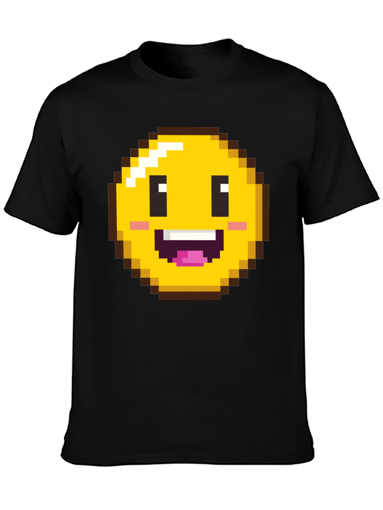 Camiseta Hombre Negra con Emoji Pixelado Sonriente