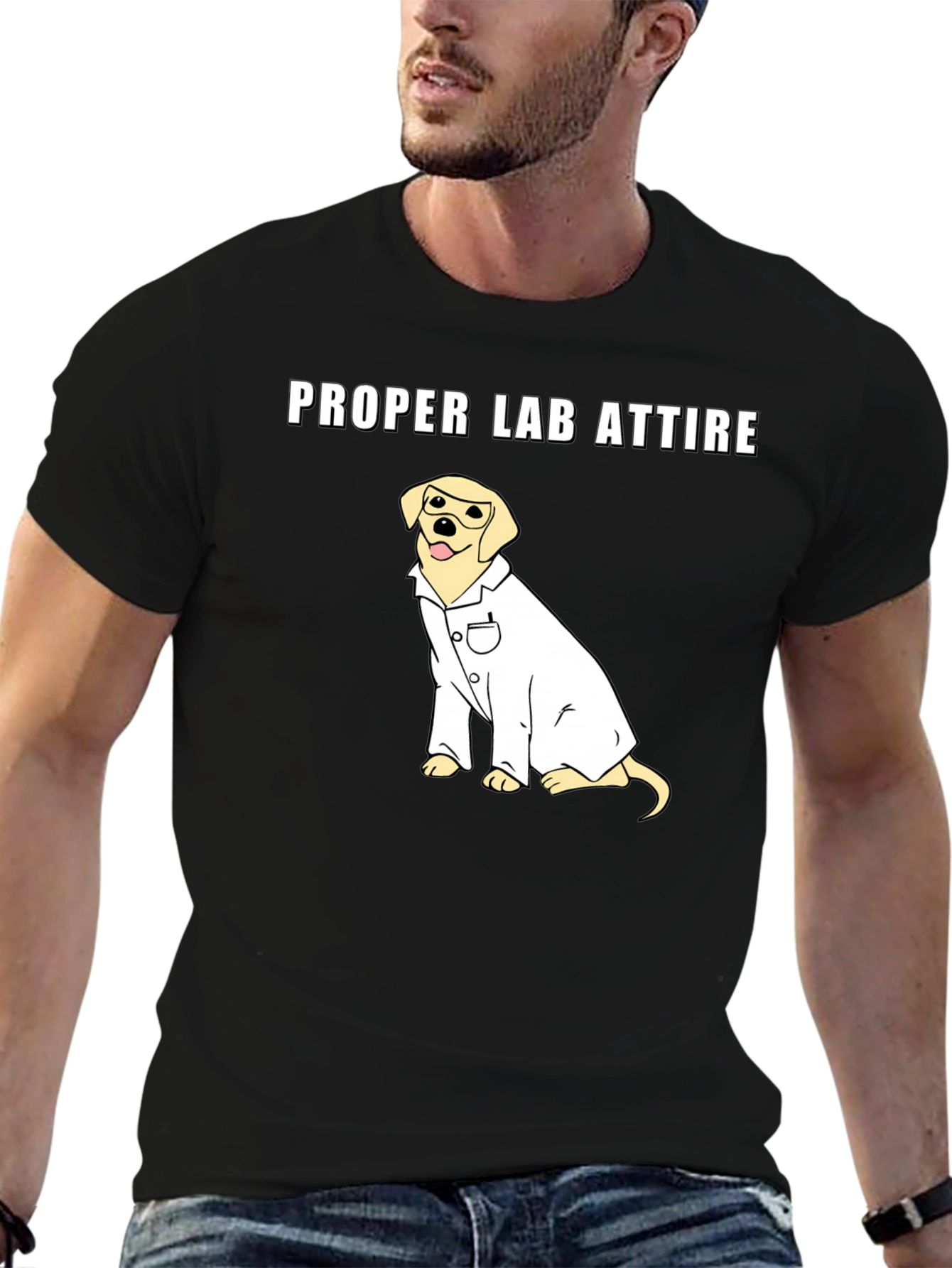 Camiseta Negra: Atuendo de Laboratorio Canino
