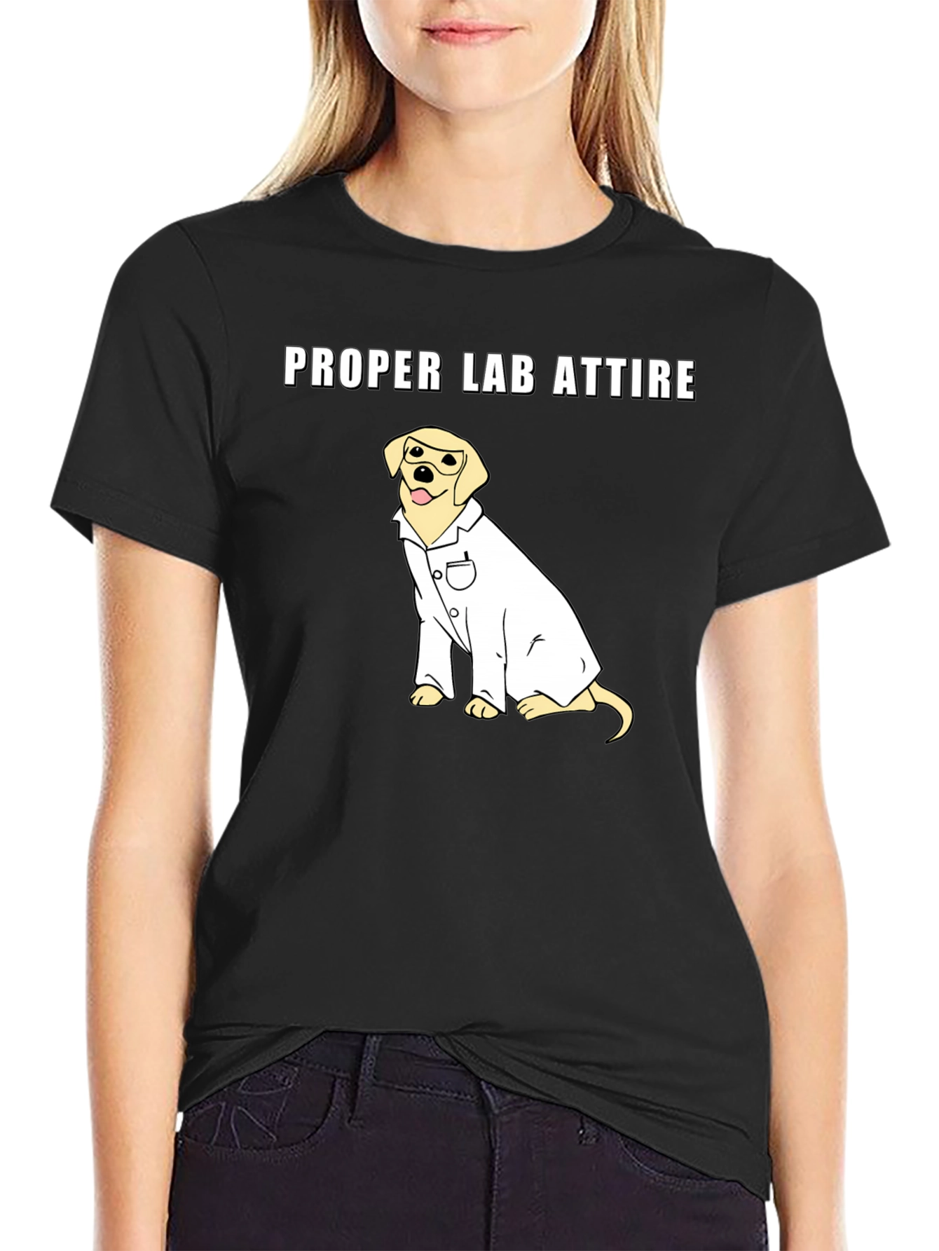 Camiseta Negra: Atuendo de Laboratorio Canino