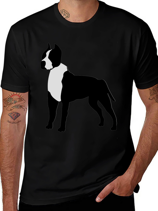Camiseta Hombre Diseño Pitbull Contraste Negro/Blanco