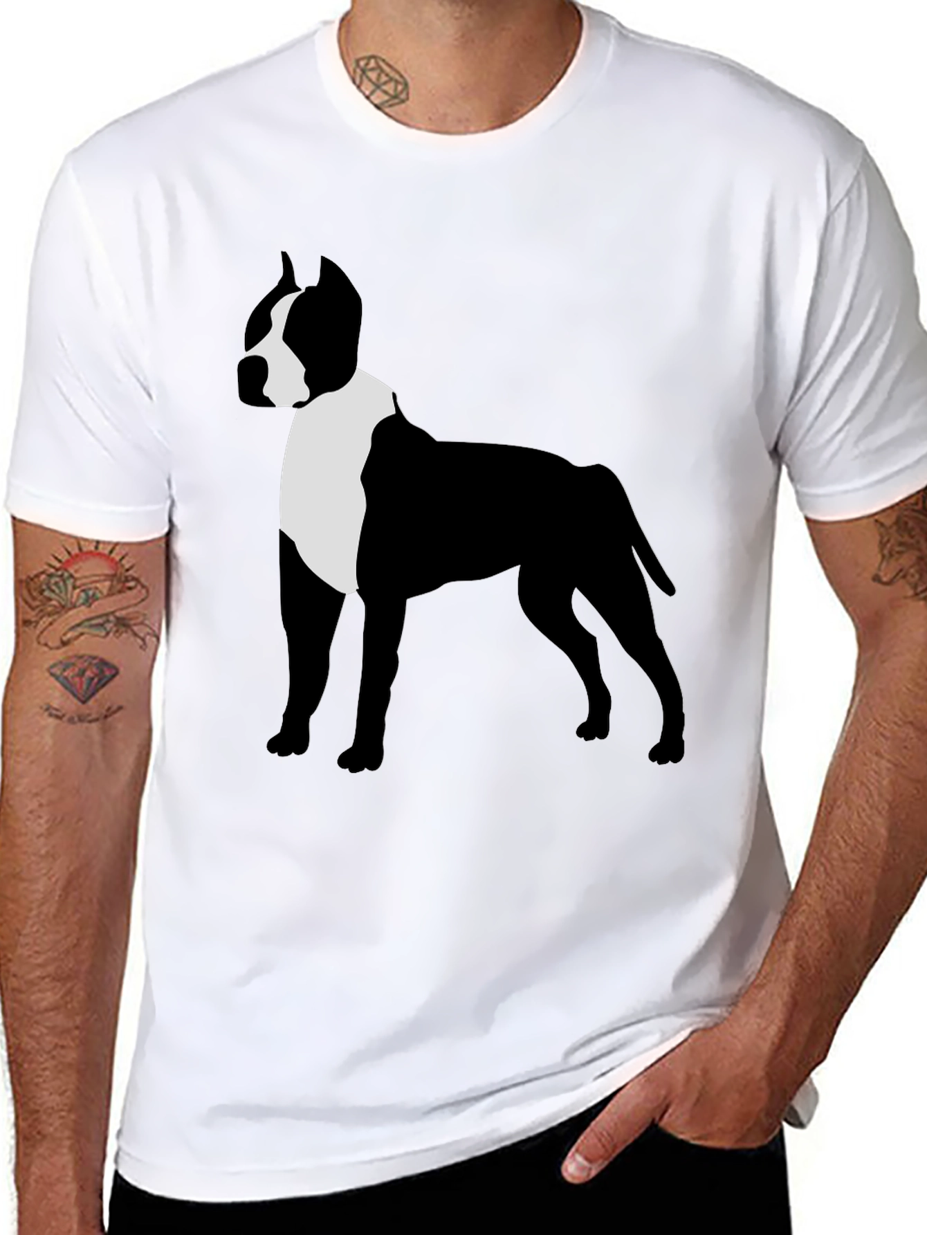 Camiseta Hombre Diseño Pitbull Contraste Negro/Blanco