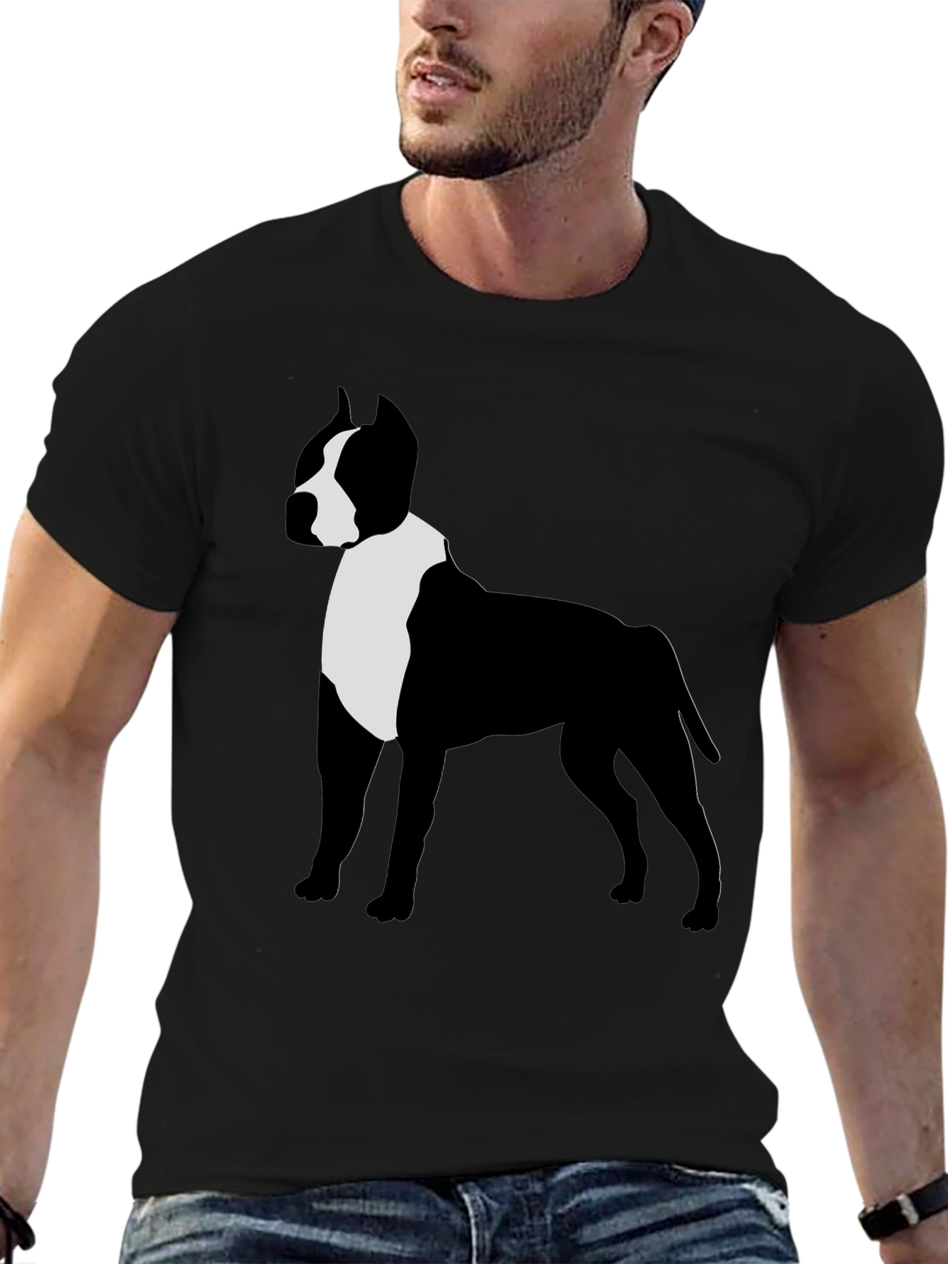 Camiseta Hombre Diseño Pitbull Contraste Negro/Blanco