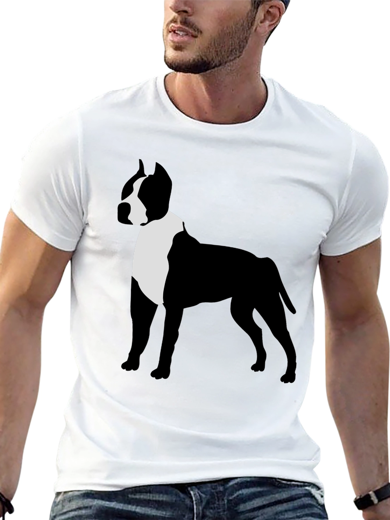 Camiseta Hombre Diseño Pitbull Contraste Negro/Blanco
