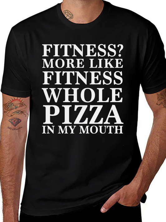 Camiseta Humorística Negra Fitness? Pizza!