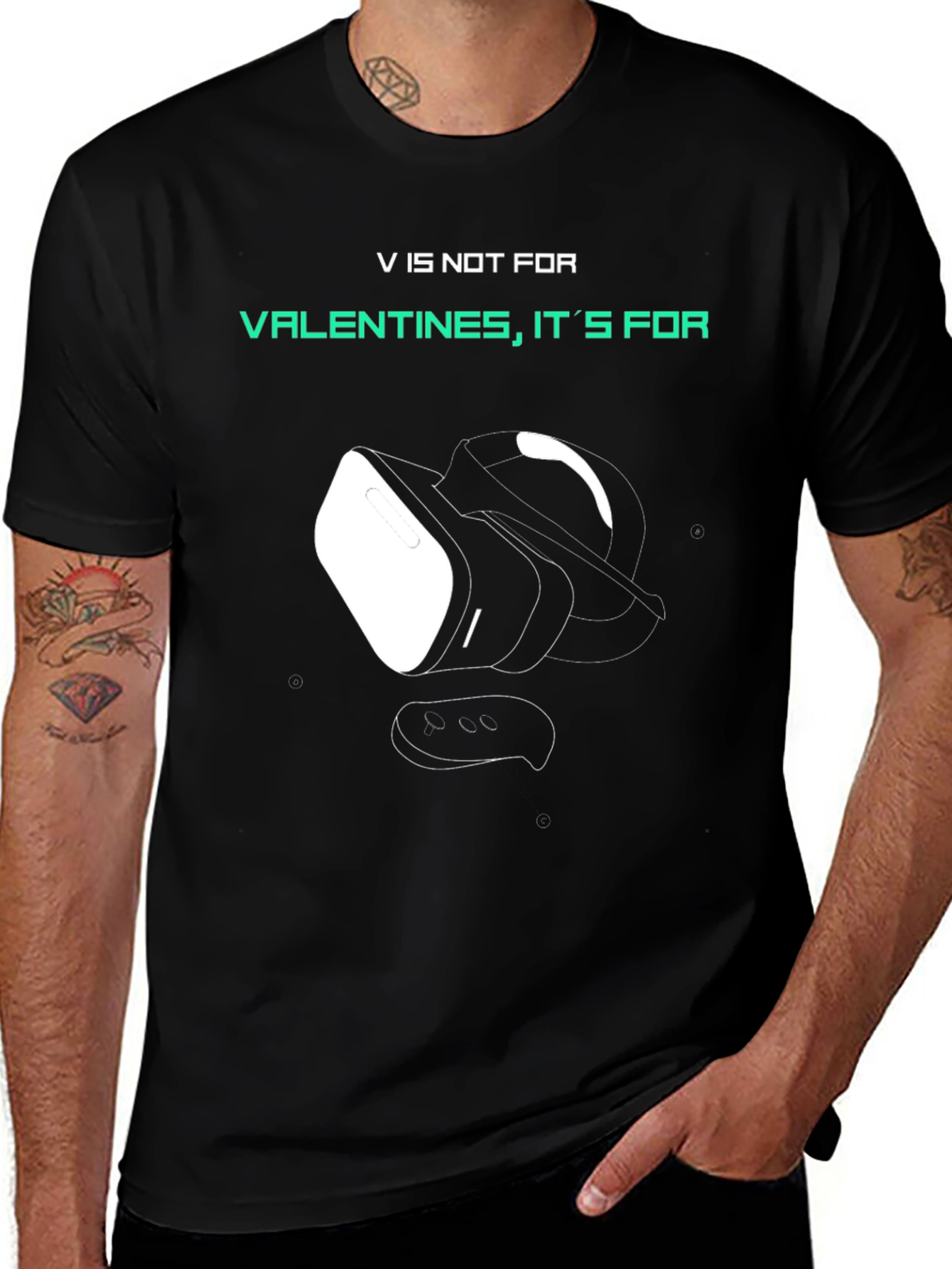 Camiseta Negra V de Virtual Reality - Regalo Gamer