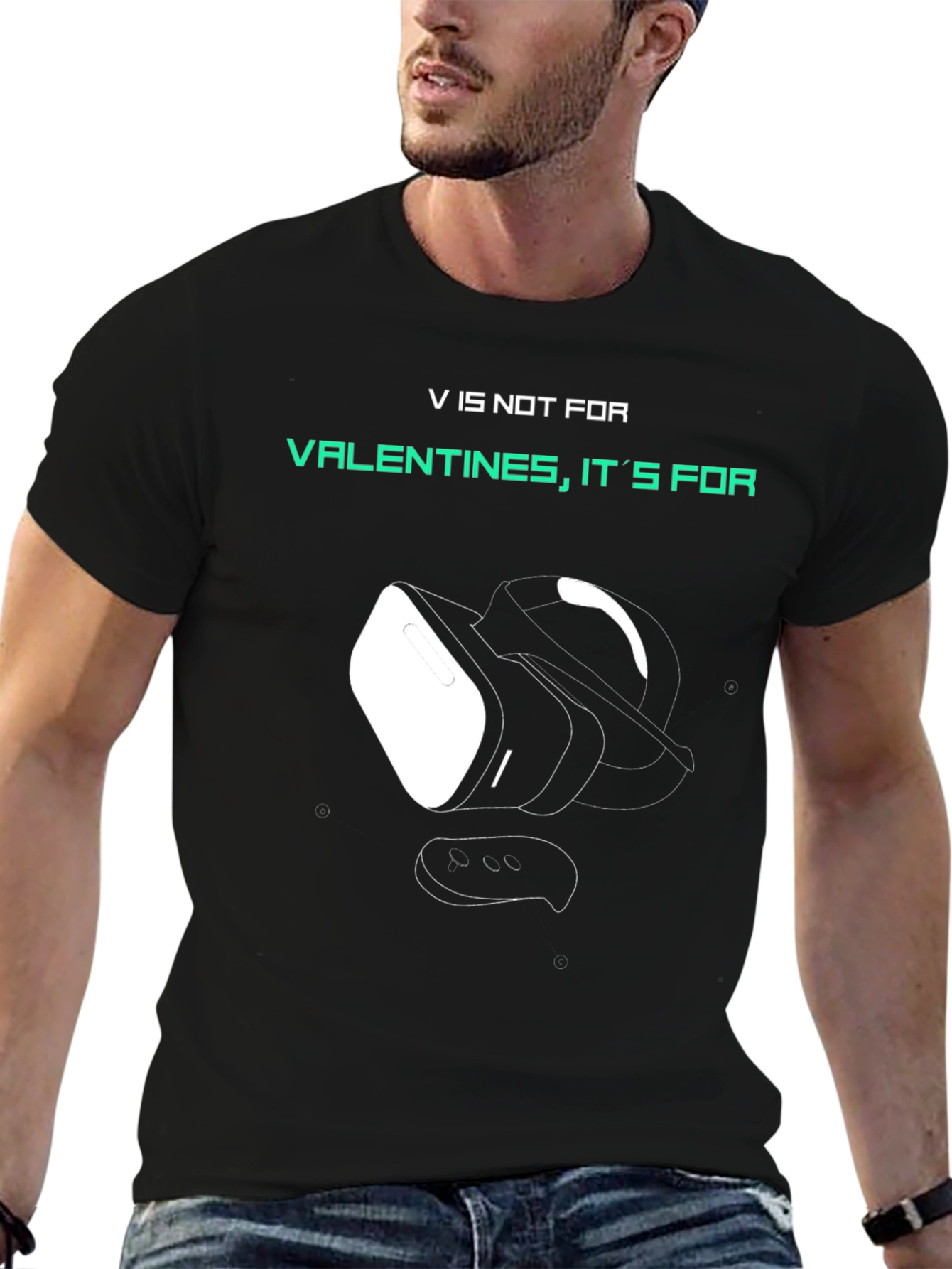 Camiseta Negra V de Virtual Reality - Regalo Gamer
