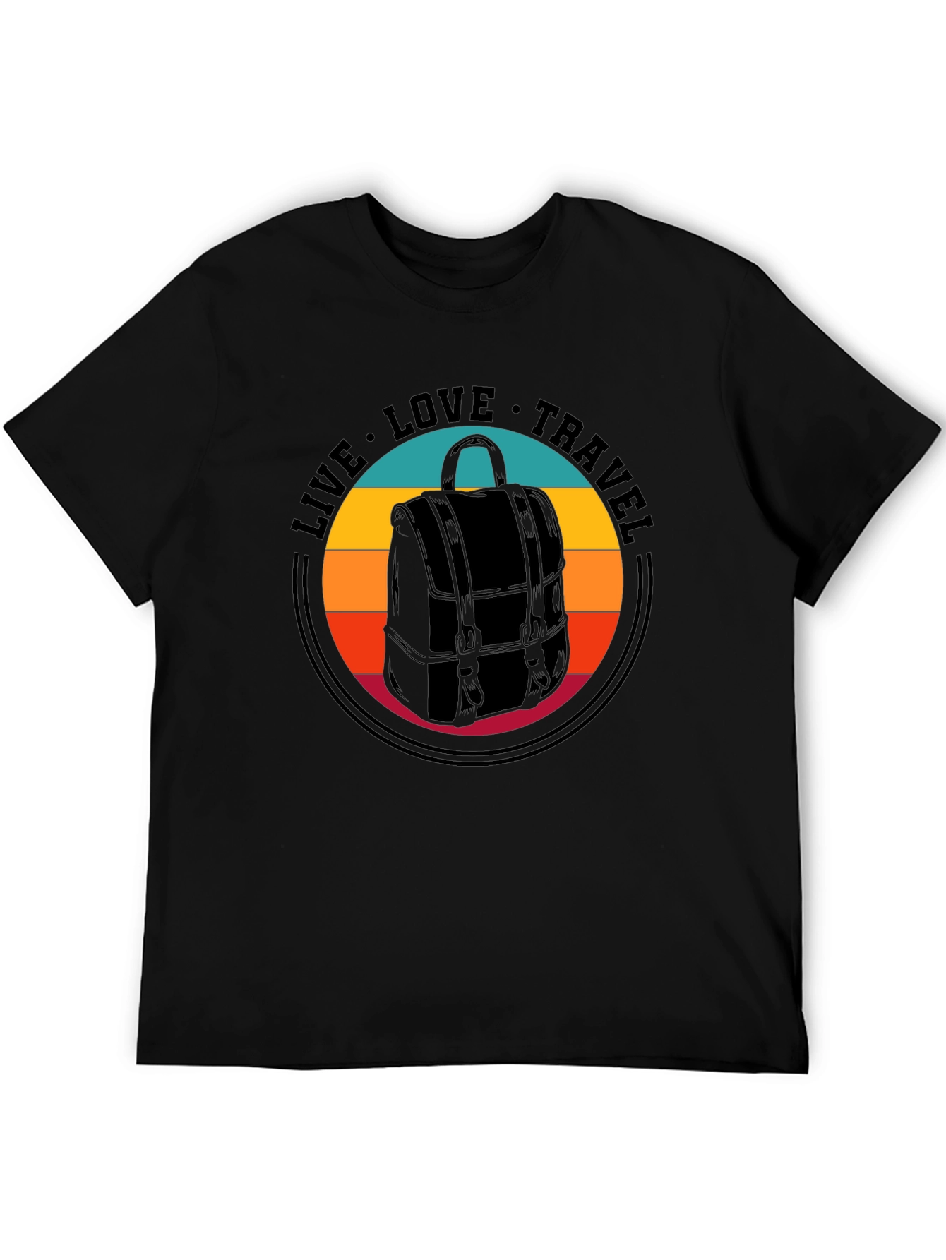 Camiseta Negra: Vive Ama Viaja - Diseño Mochila Retro