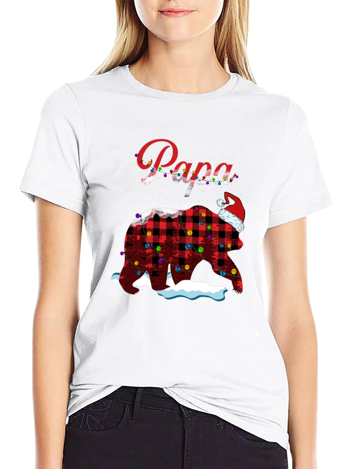 Camiseta Papa Oso Navideño a Cuadros con Luces