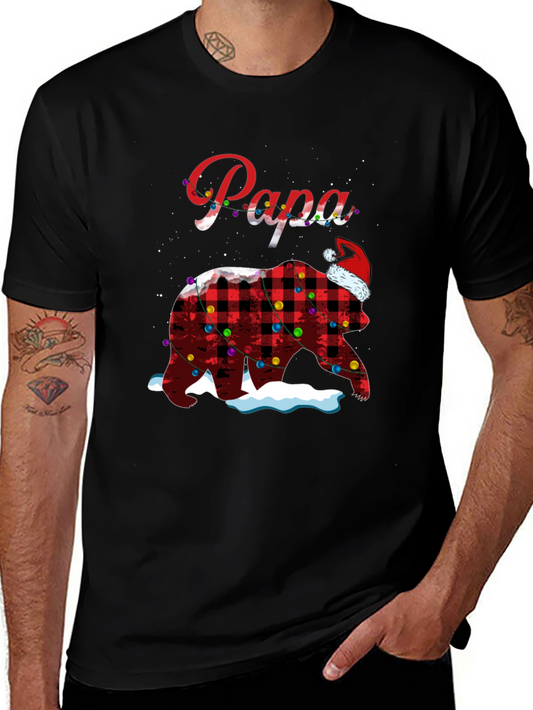 Camiseta Papa Oso Navideño a Cuadros con Luces