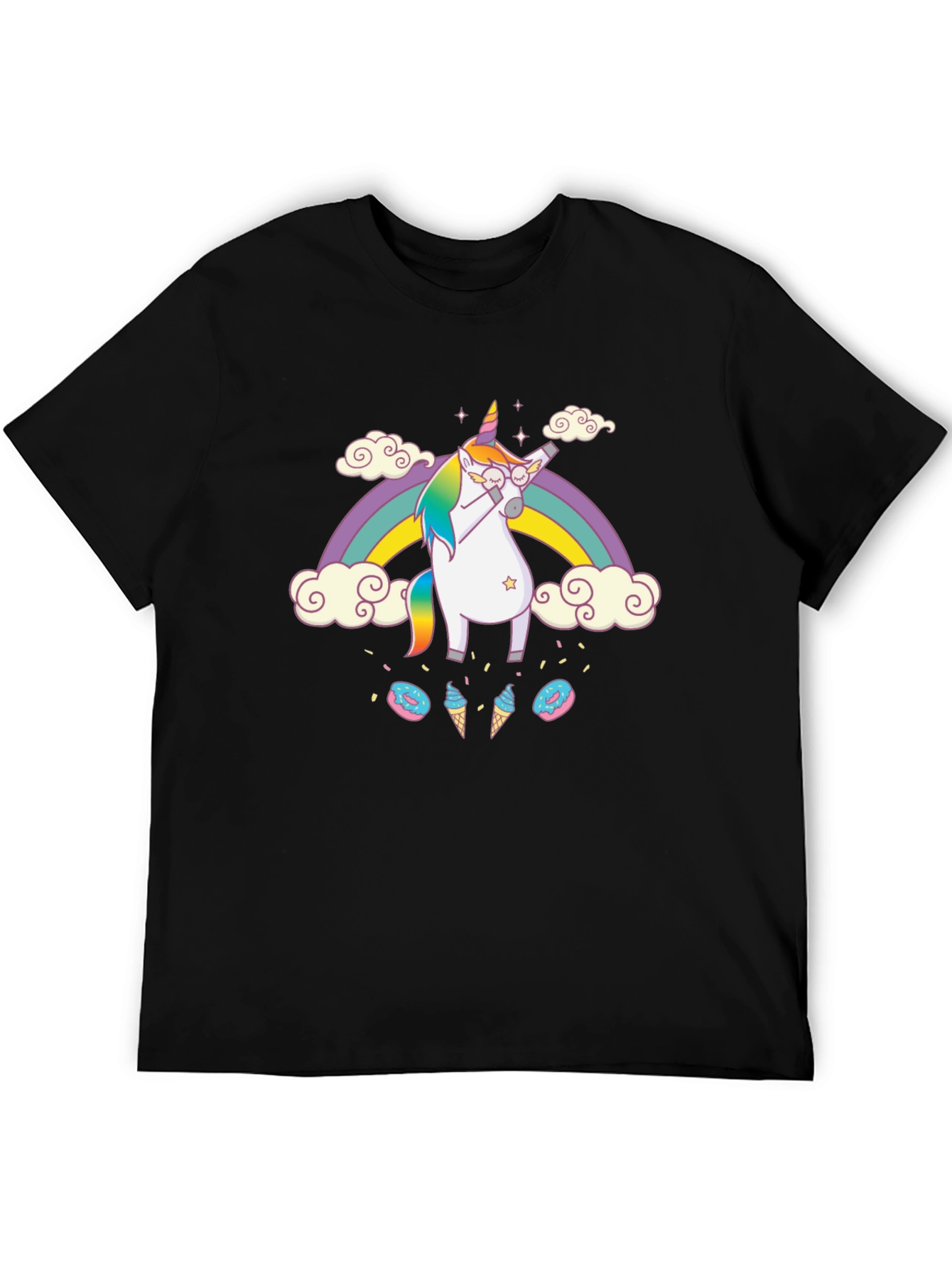 Camiseta Negra Unicornio Dabbing Arcoíris