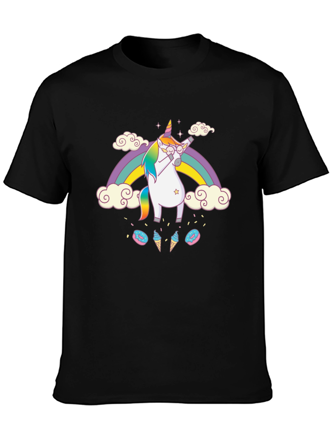 Camiseta Negra Unicornio Dabbing Arcoíris