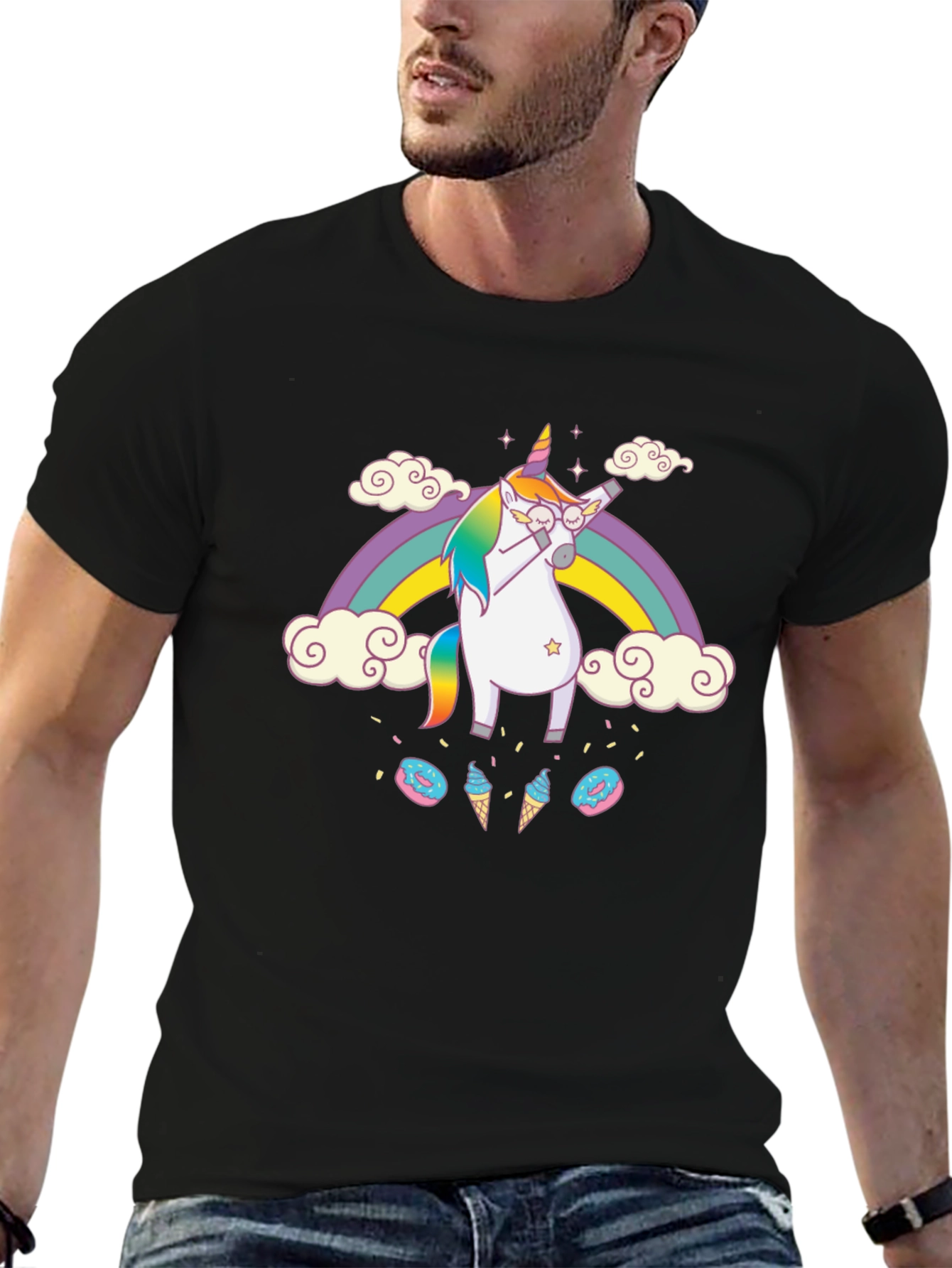 Camiseta Negra Unicornio Dabbing Arcoíris