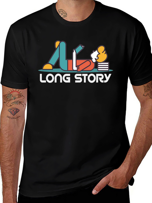 Camiseta Negra Long Story para Amantes de la Lectura