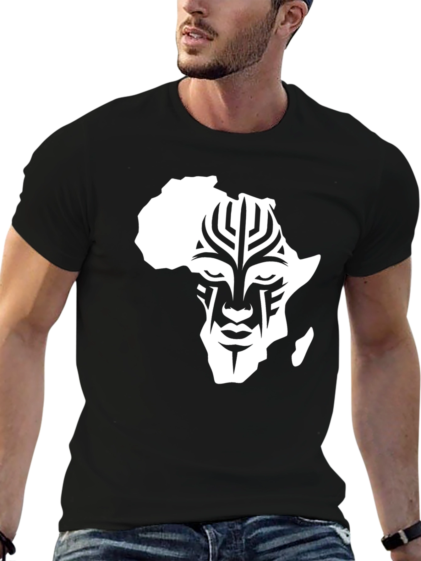 Camiseta Hombre Negra con Diseño África Tribal