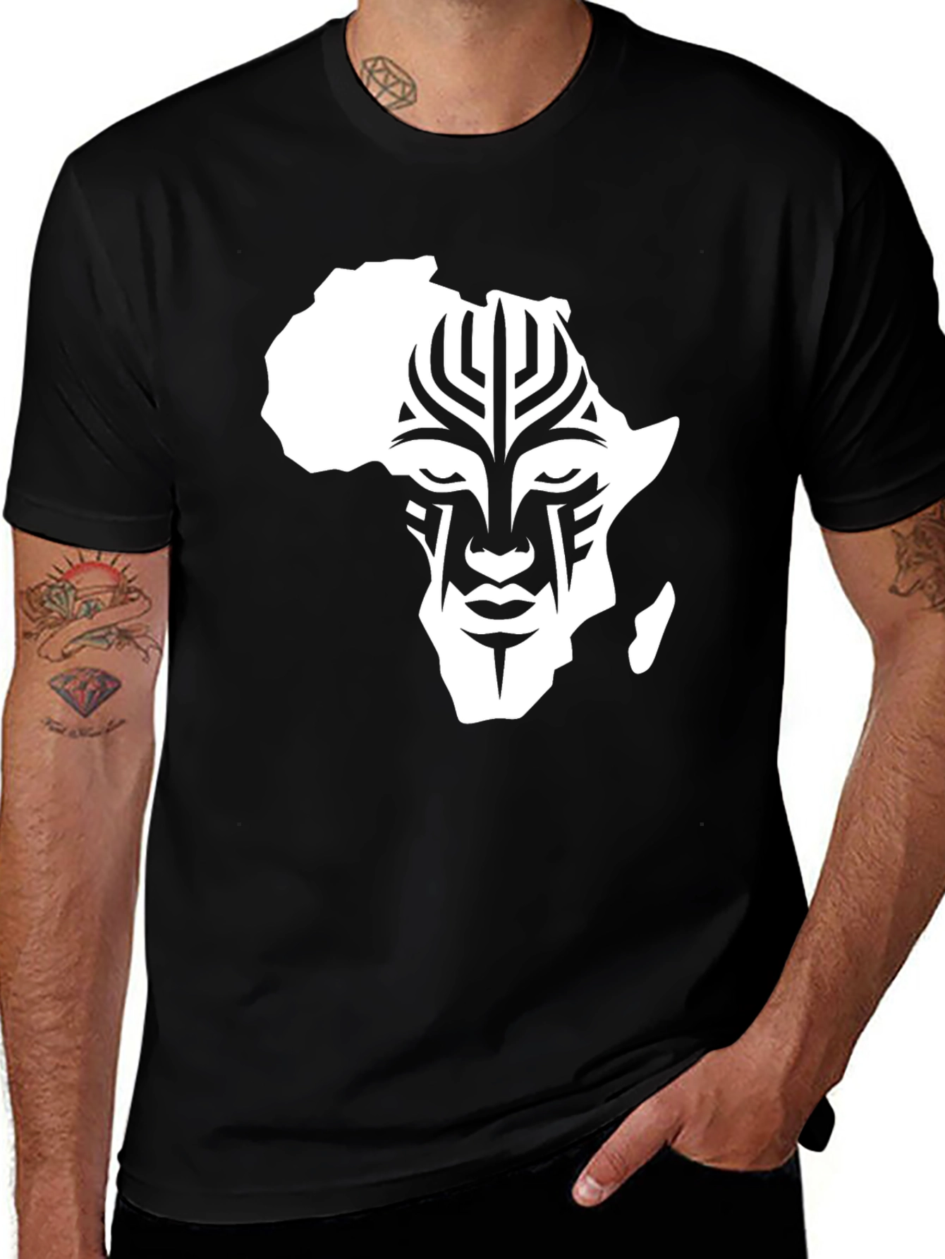 Camiseta Hombre Negra con Diseño África Tribal
