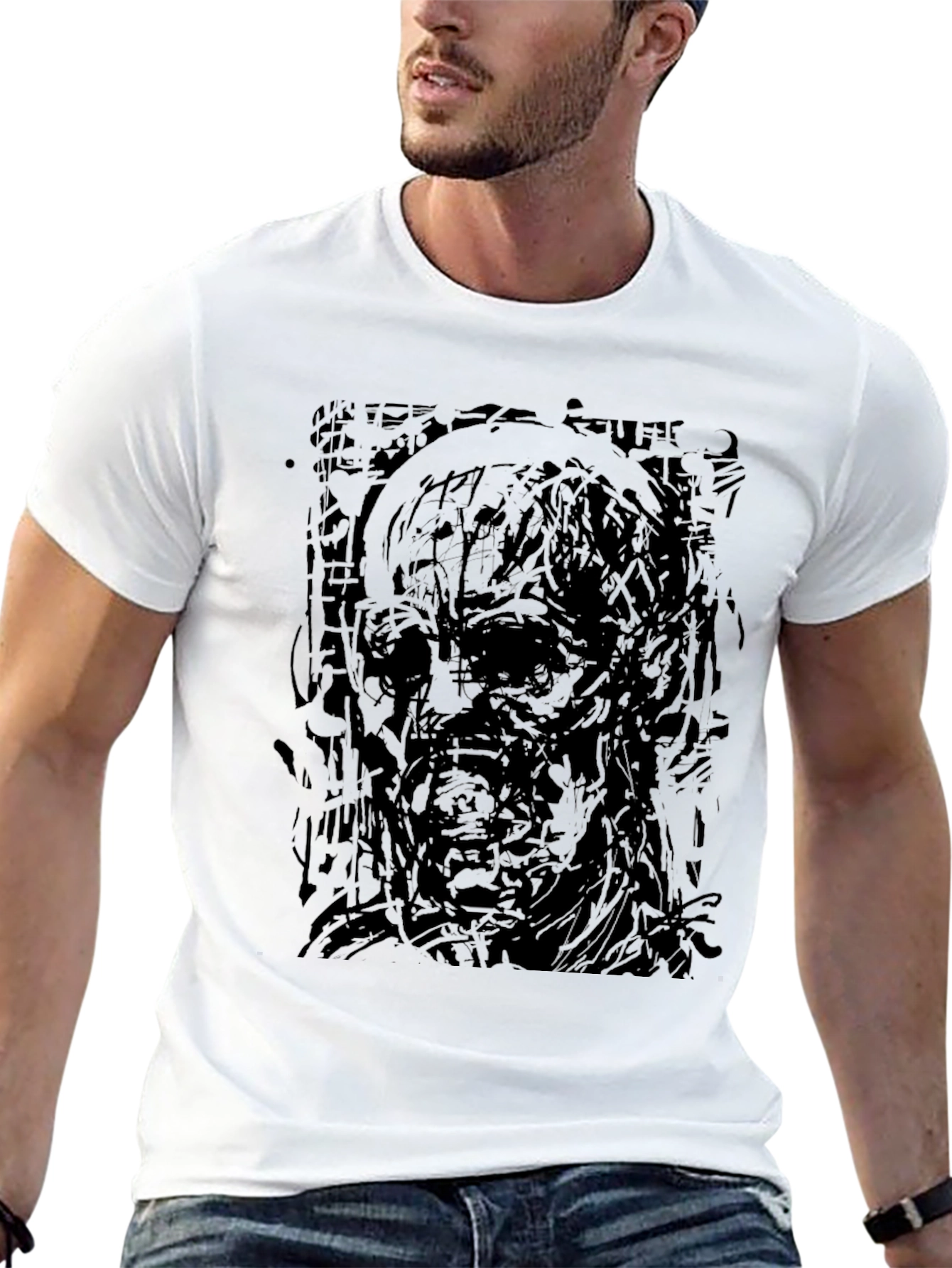 Camiseta Negra Estampada Abstracta Hombre