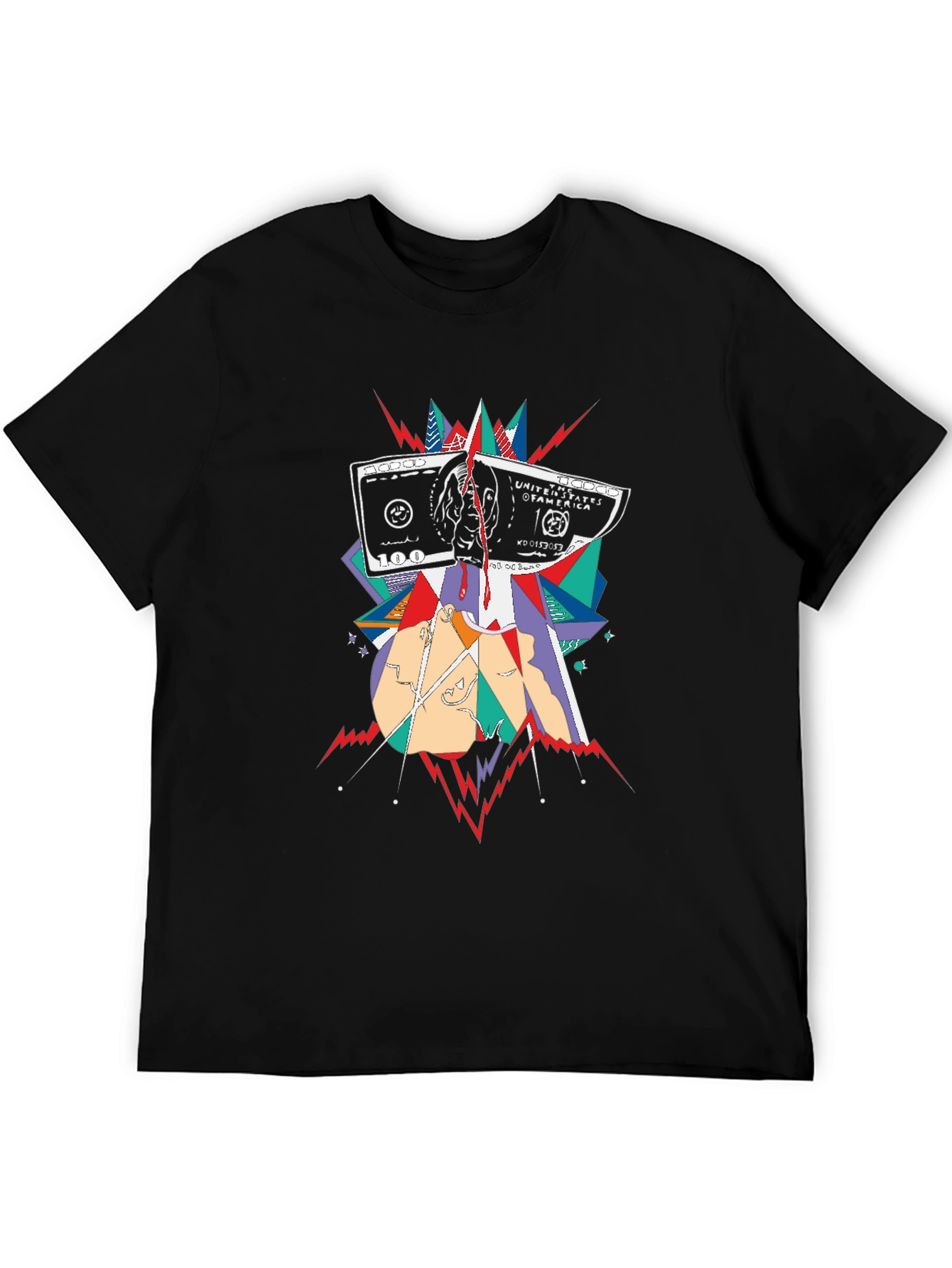 Camiseta Negra con Diseño Abstracto de Billete de $100