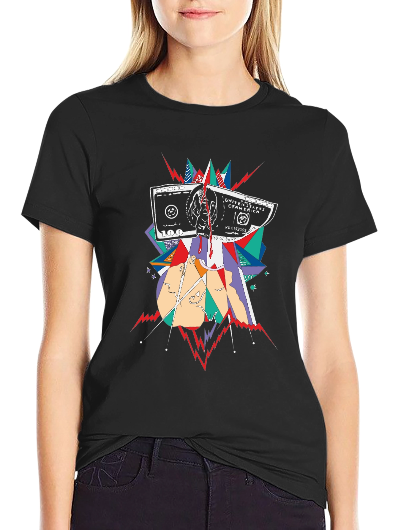 Camiseta Negra con Diseño Abstracto de Billete de $100
