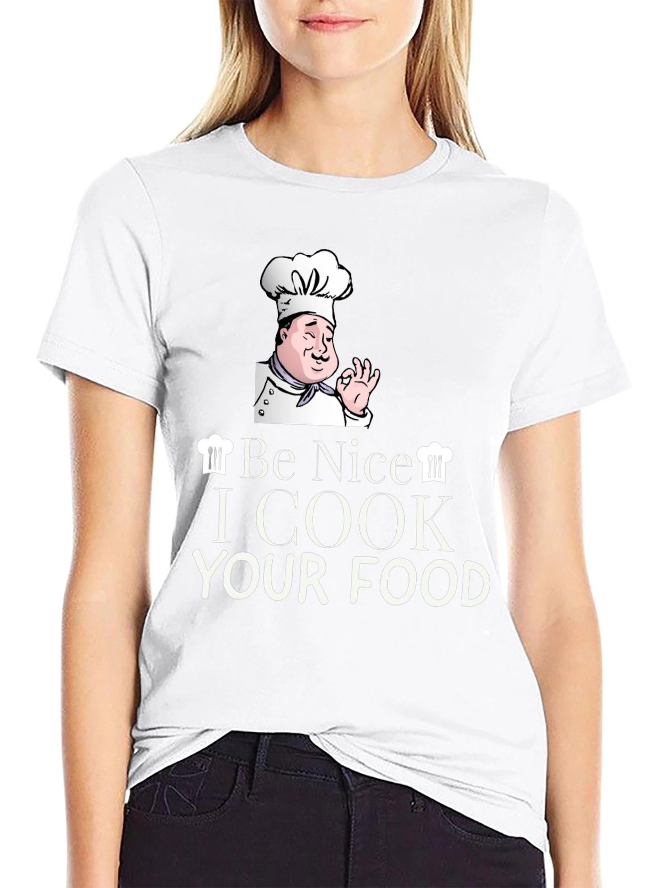 Camiseta Negra Be Nice I Cook Your Food