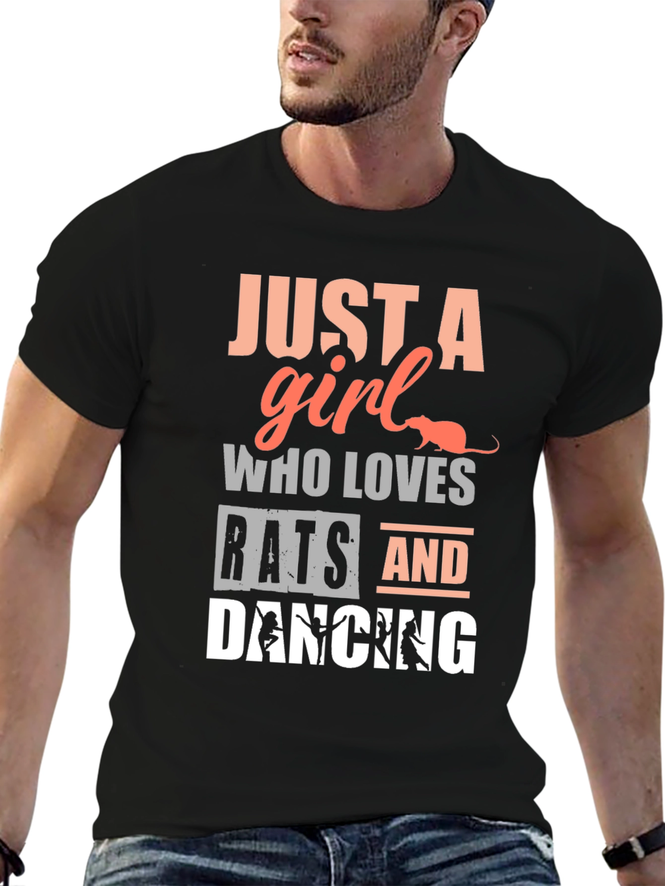 Camiseta Negra: Chica Amante de Ratas y Baile