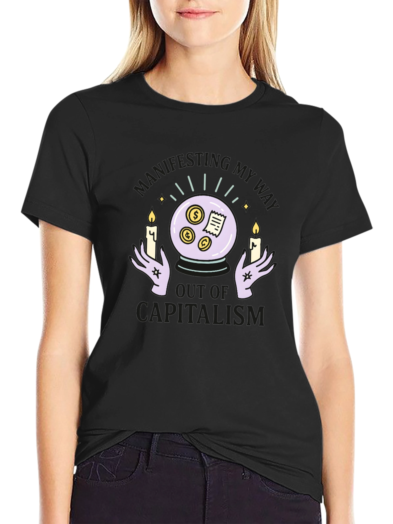 Camiseta Negra Manifesting Out of Capitalism