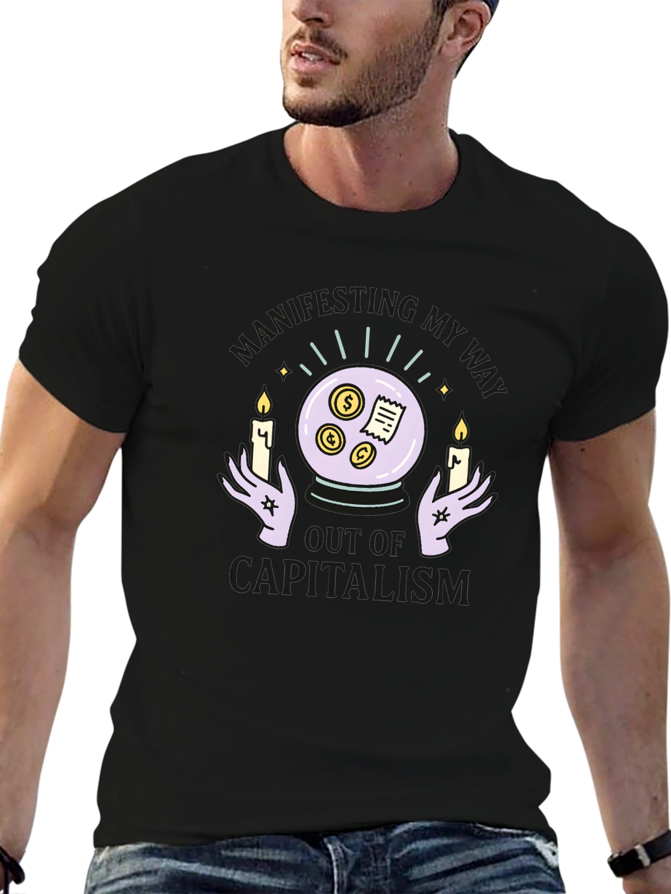 Camiseta Negra Manifesting Out of Capitalism